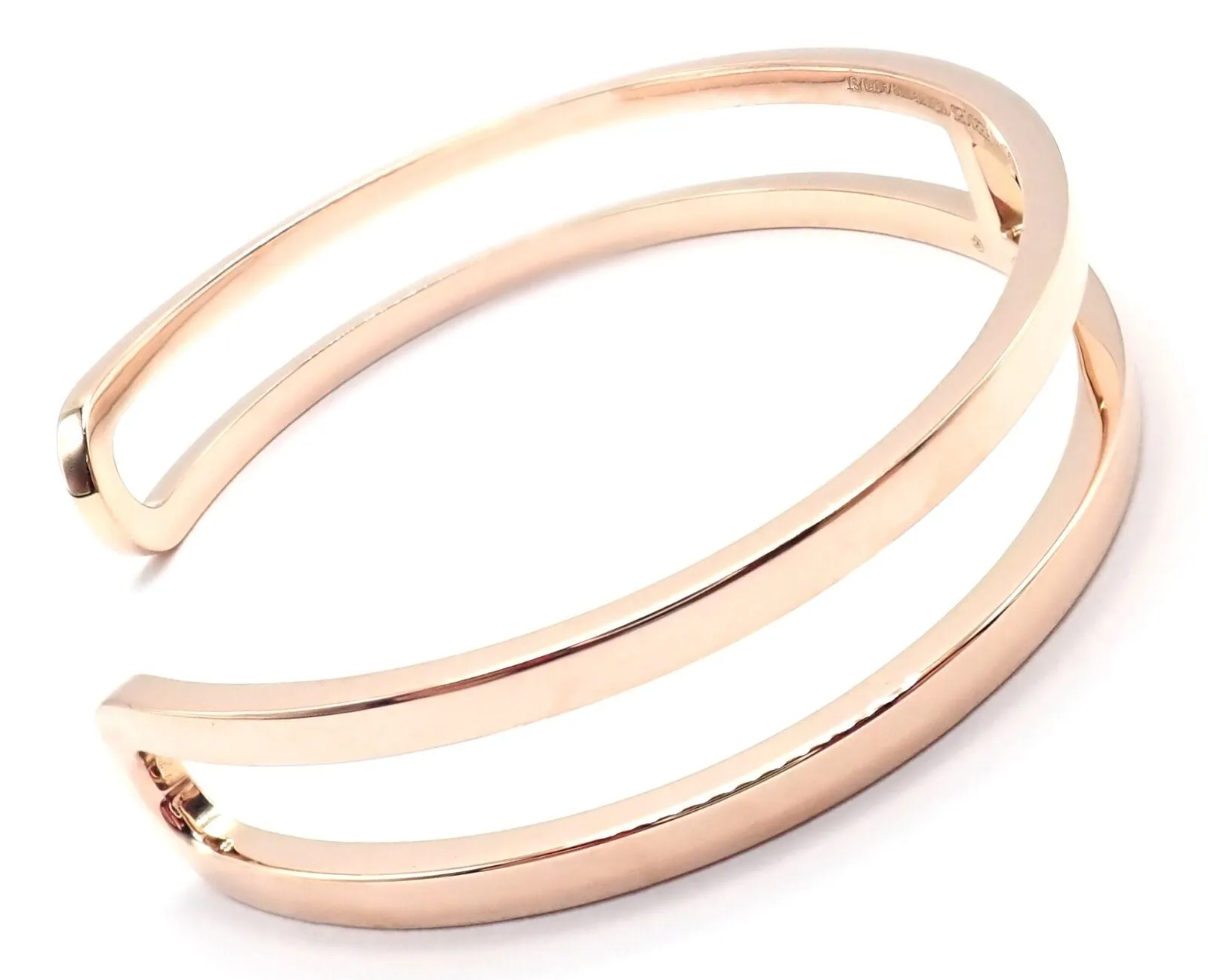 Authentic! Hermes 18k Rose Gold H Open Cuff Bangle Bracelet