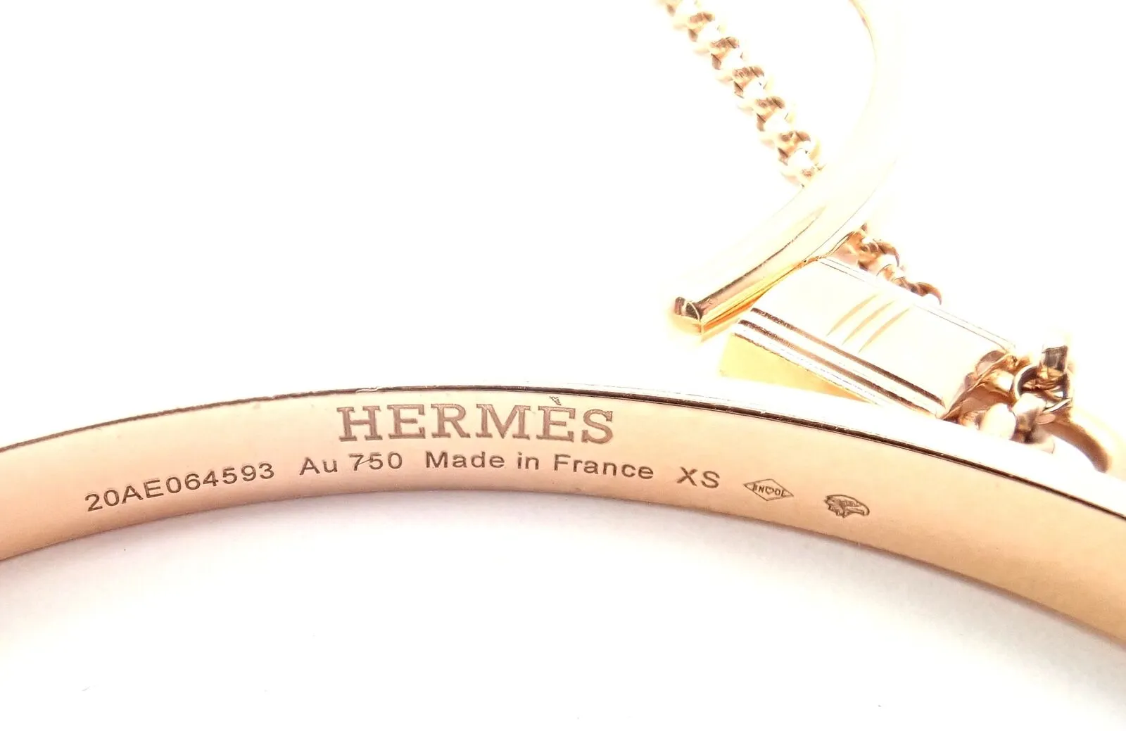 Authentic! Hermes 18K Rose Gold Kelly Clochette Double Cuff Bangle Bracelet