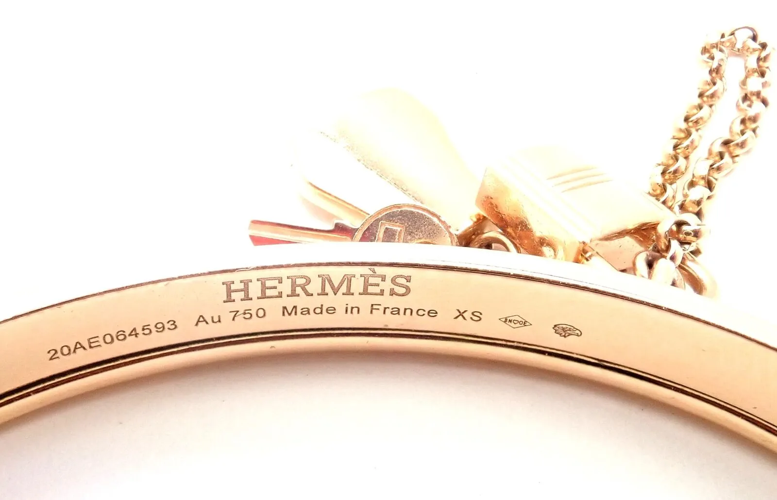 Authentic! Hermes 18K Rose Gold Kelly Clochette Double Cuff Bangle Bracelet