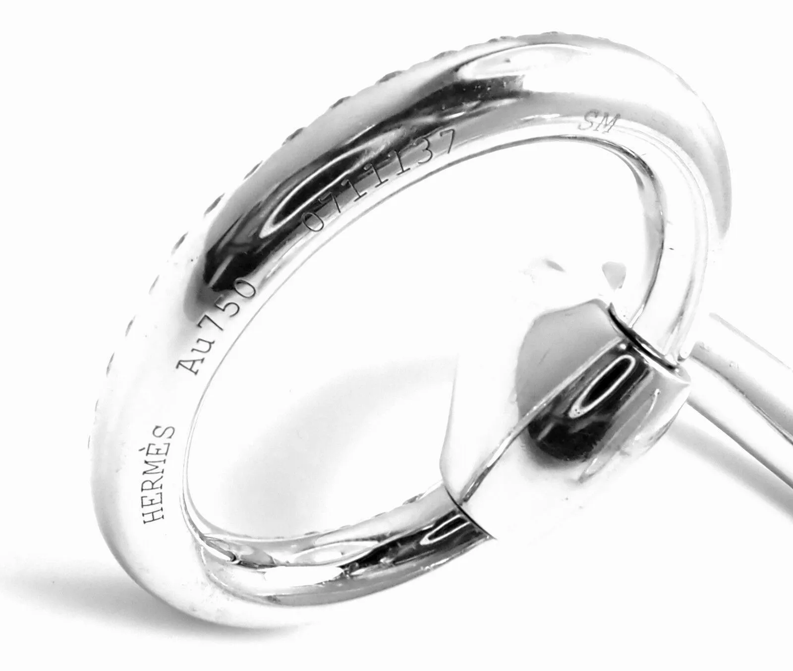 Authentic! Hermes Nausicaa 18K White Gold Diamond Horsebit Cuff Bangle Bracelet