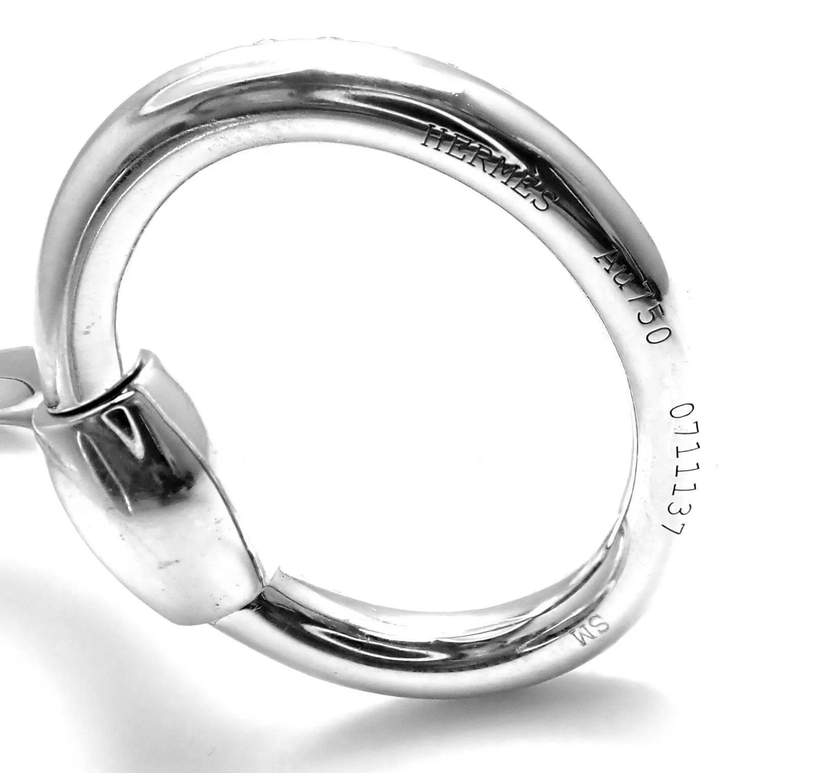 Authentic! Hermes Nausicaa 18K White Gold Diamond Horsebit Cuff Bangle Bracelet