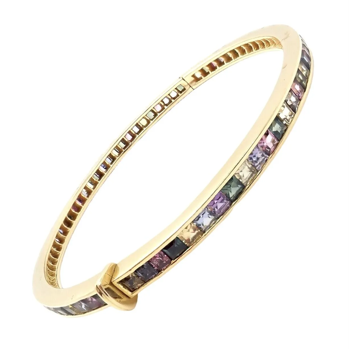 Authentic! Julius Cohen 18k Yellow Gold Diamond Pastel Color Stone Cuff Bracelet