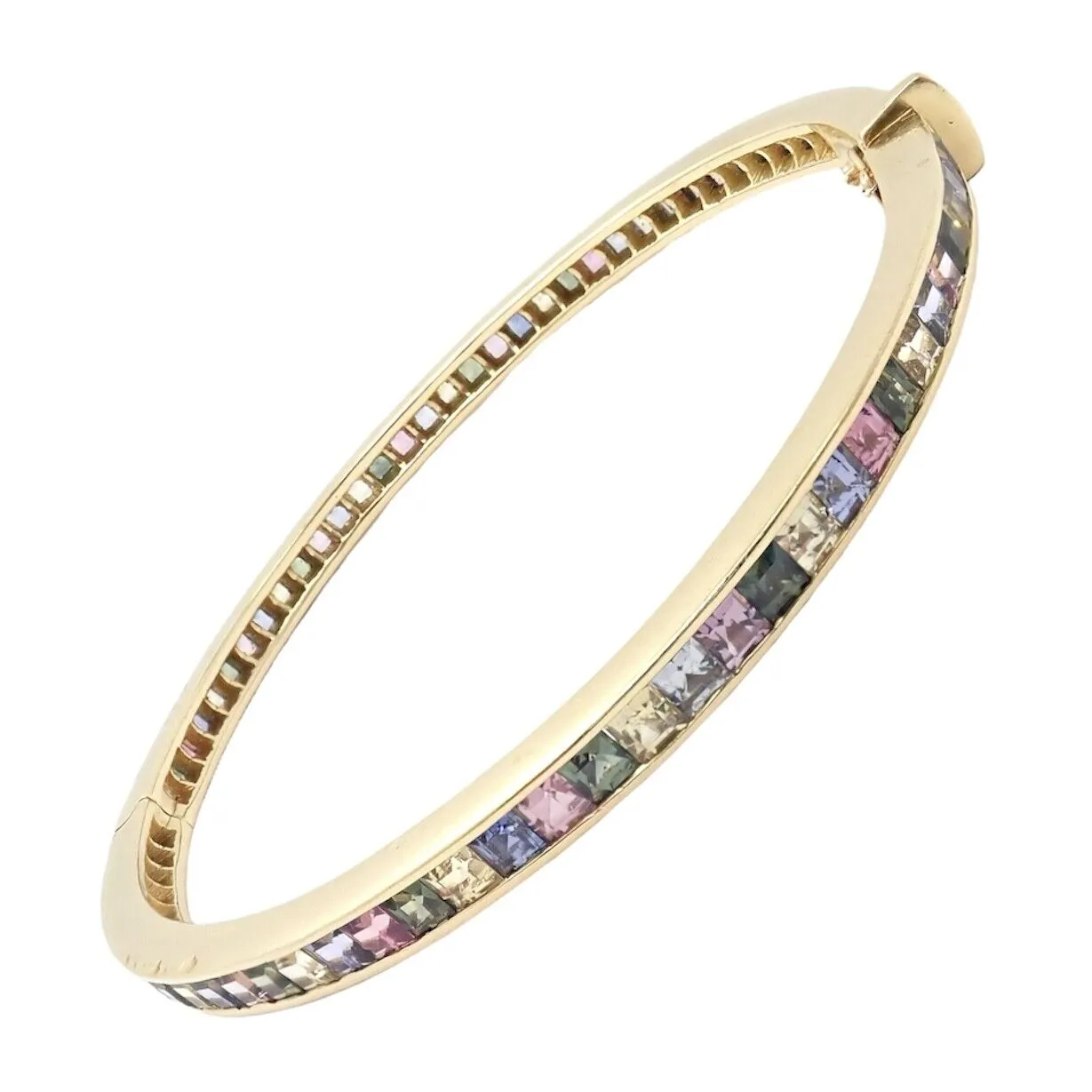 Authentic! Julius Cohen 18k Yellow Gold Diamond Pastel Color Stone Cuff Bracelet