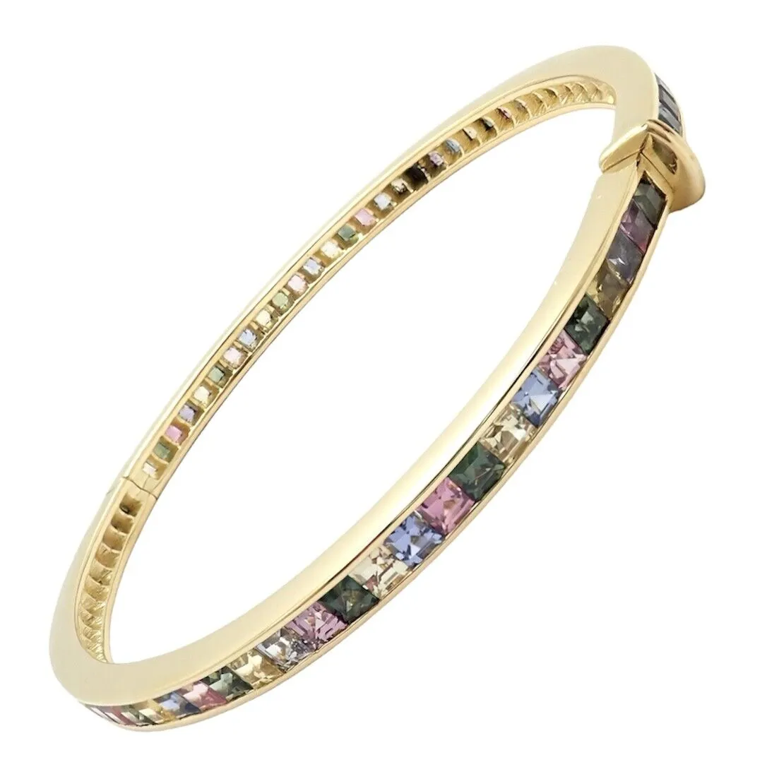 Authentic! Julius Cohen 18k Yellow Gold Diamond Pastel Color Stone Cuff Bracelet