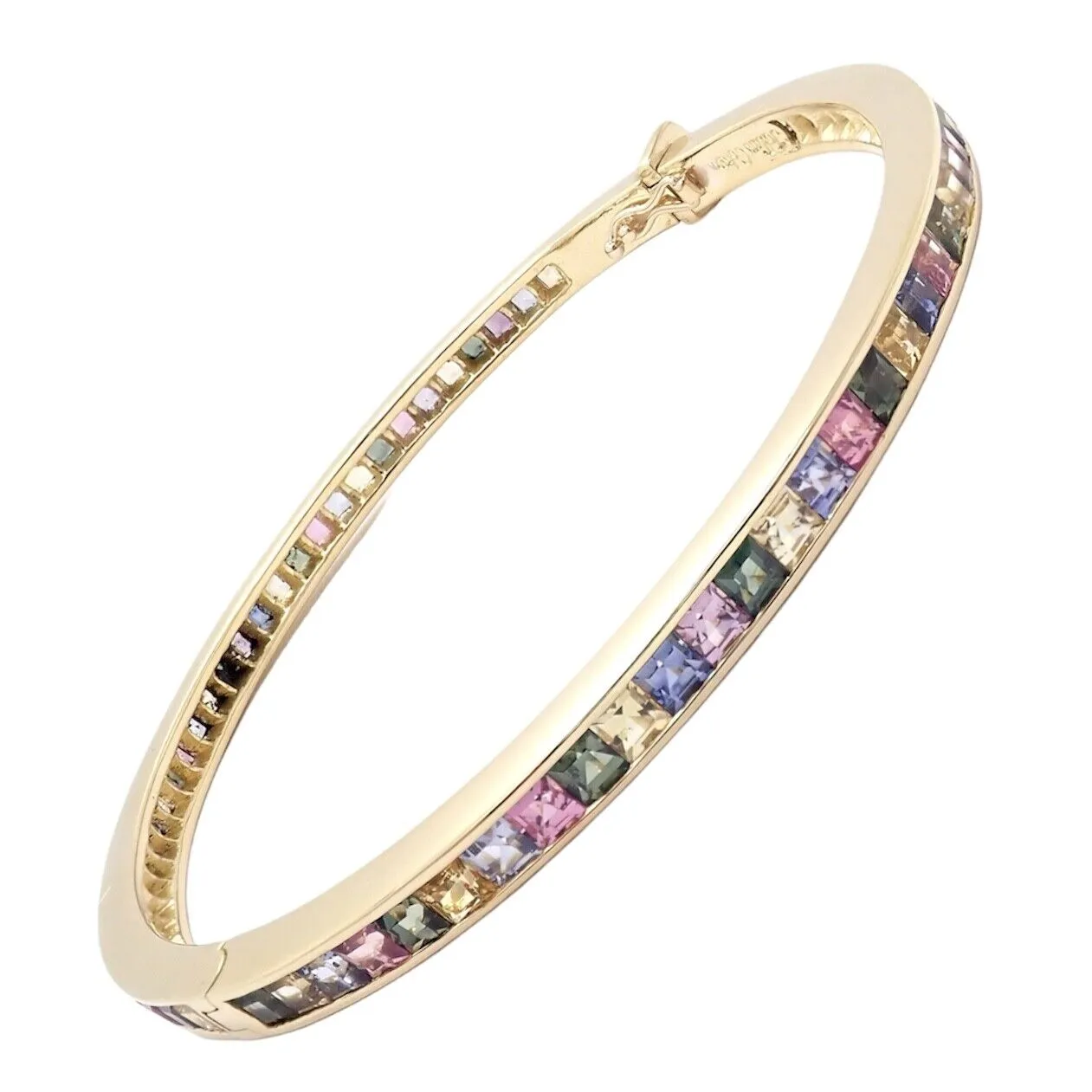 Authentic! Julius Cohen 18k Yellow Gold Diamond Pastel Color Stone Cuff Bracelet