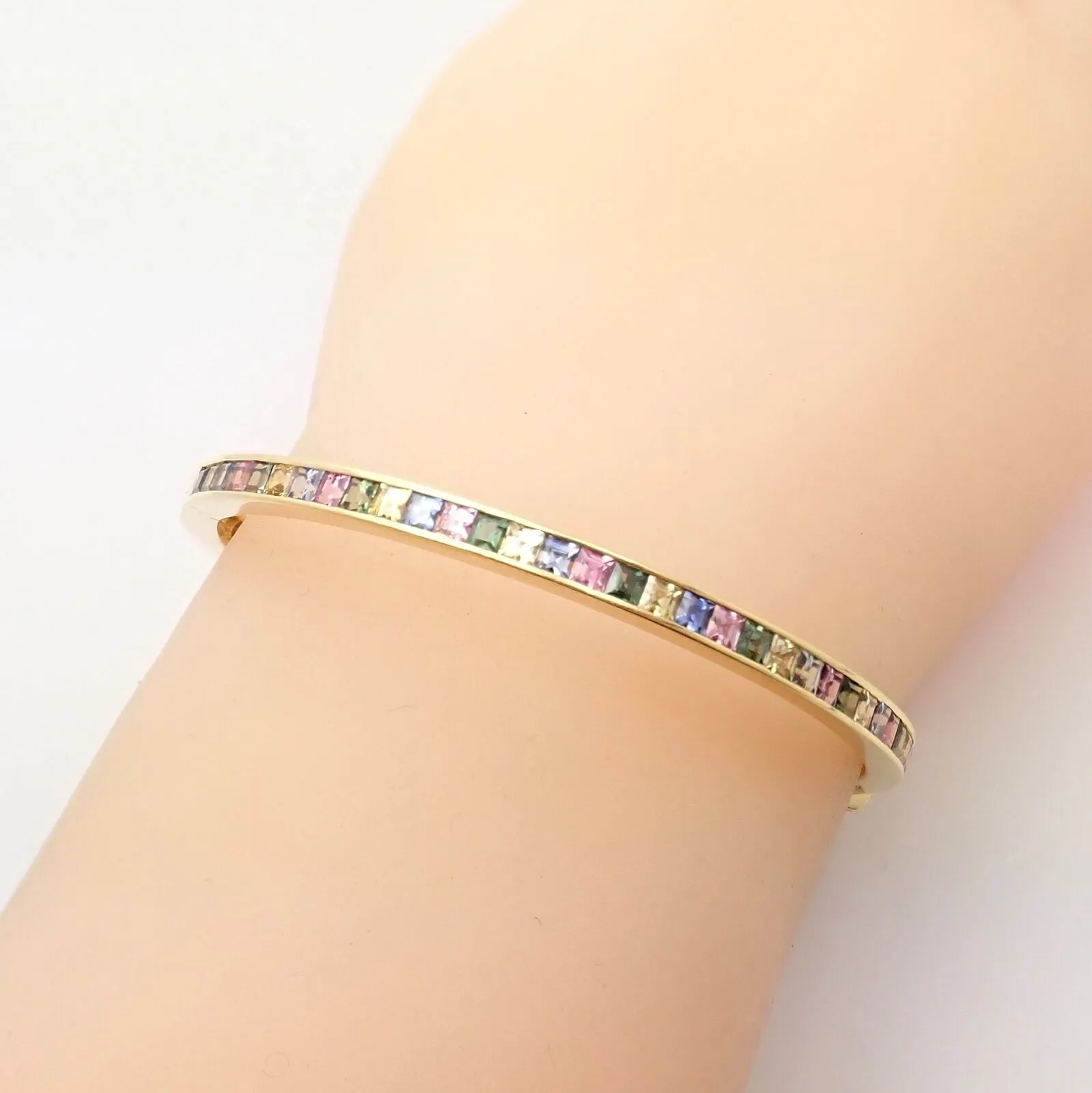 Authentic! Julius Cohen 18k Yellow Gold Diamond Pastel Color Stone Cuff Bracelet