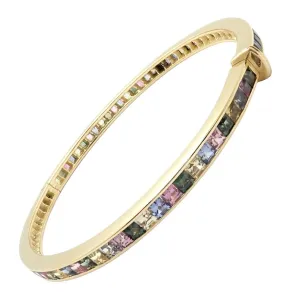 Authentic! Julius Cohen 18k Yellow Gold Diamond Pastel Color Stone Cuff Bracelet