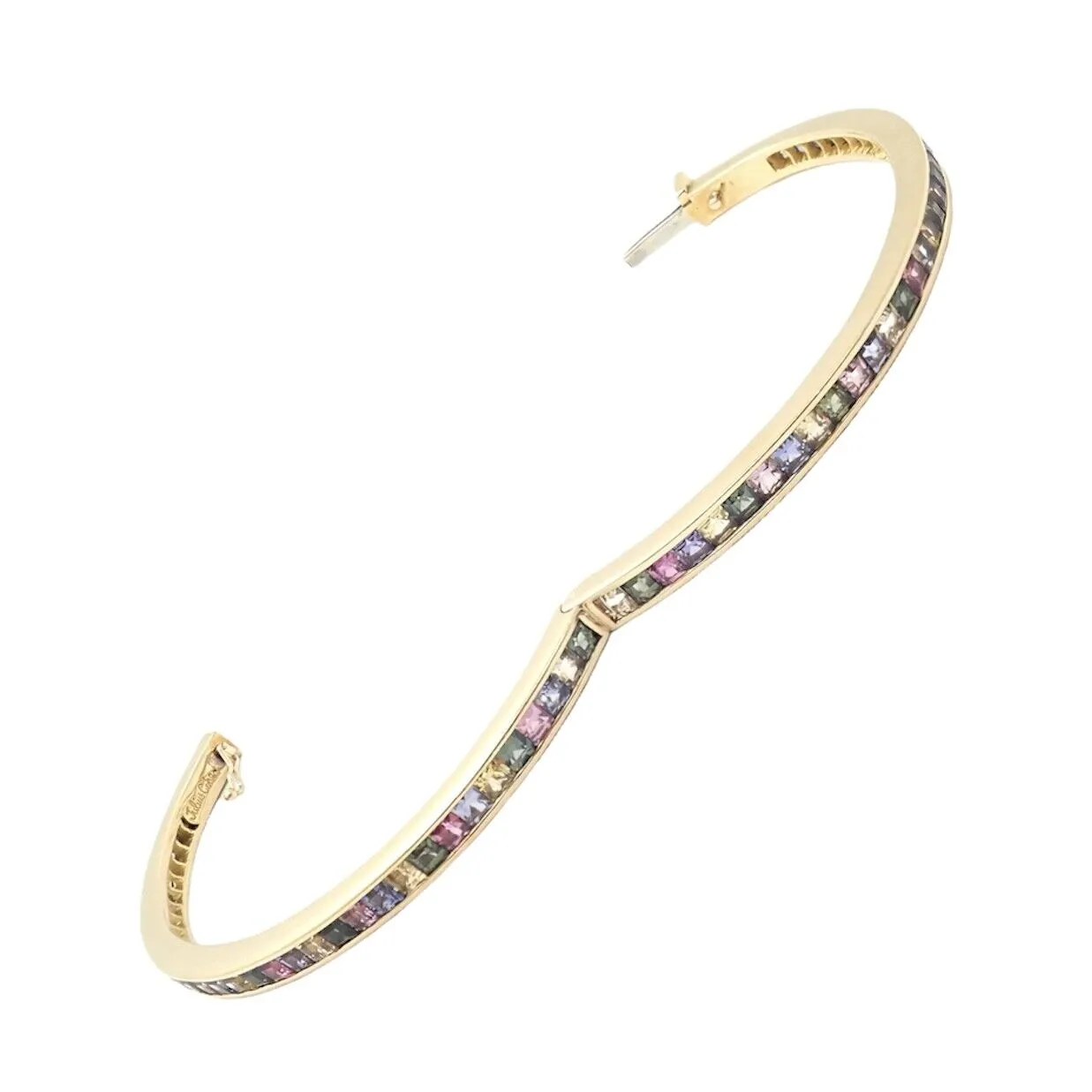 Authentic! Julius Cohen 18k Yellow Gold Diamond Pastel Color Stone Cuff Bracelet