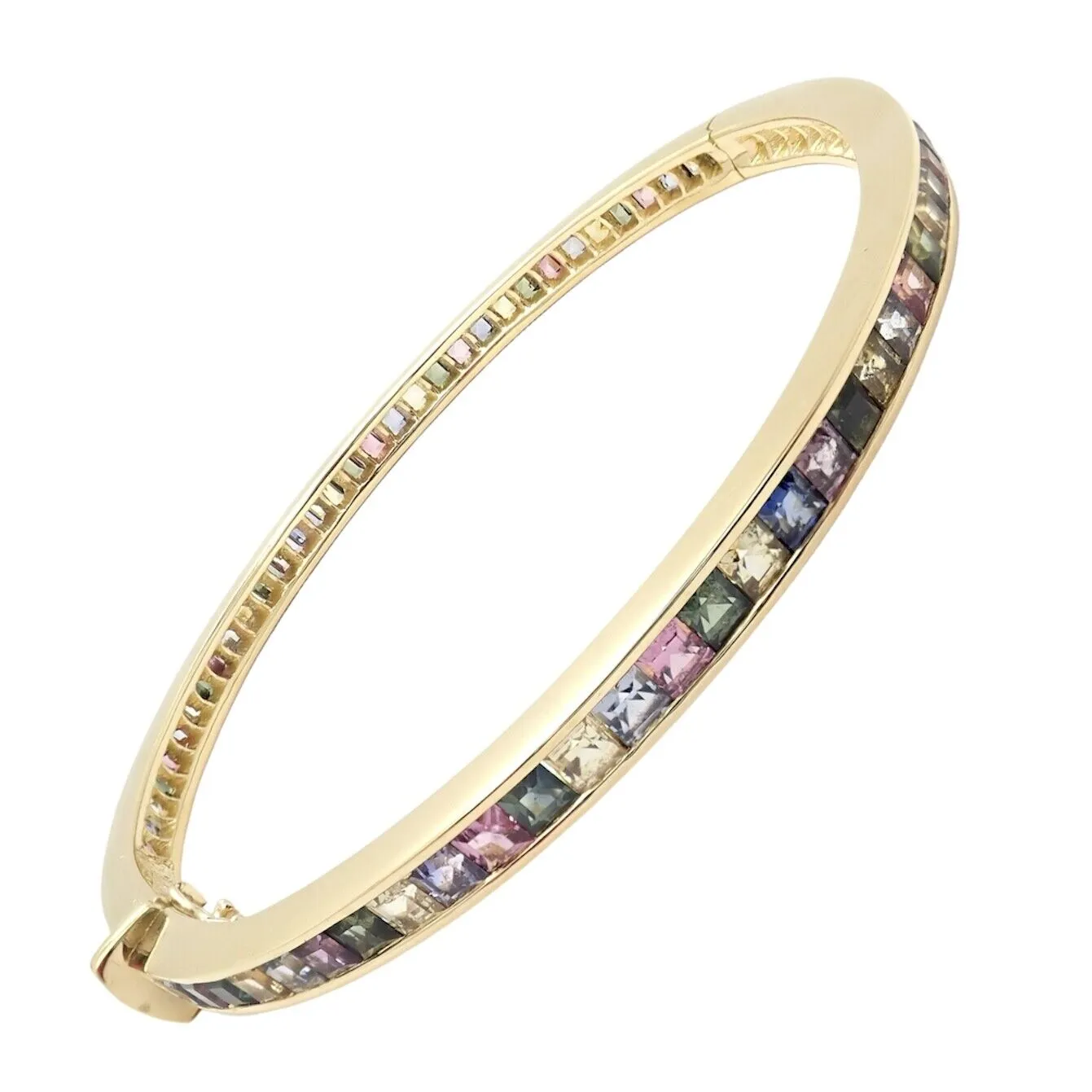 Authentic! Julius Cohen 18k Yellow Gold Diamond Pastel Color Stone Cuff Bracelet