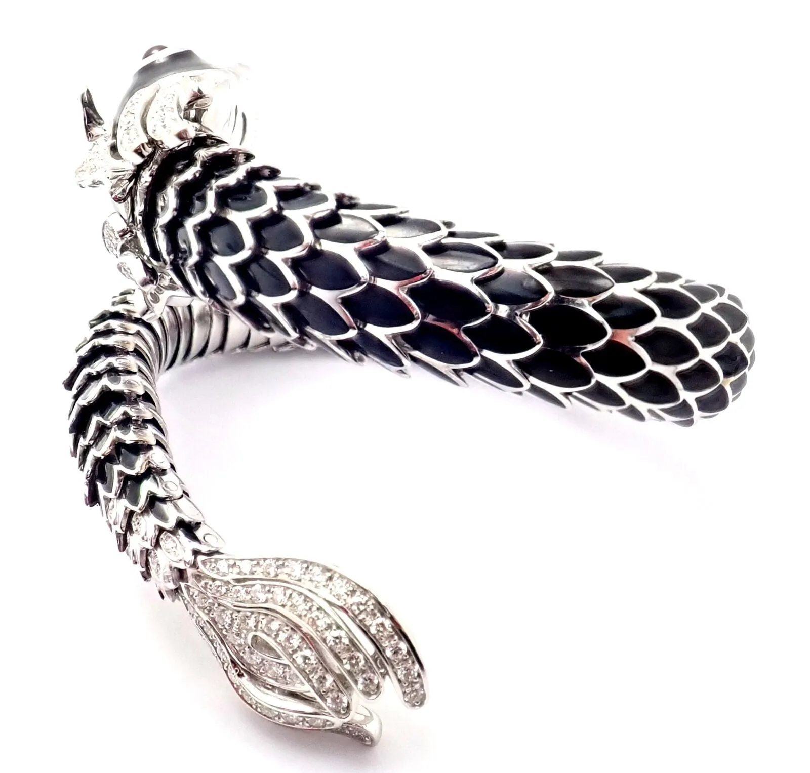 Authentic! Roberto Coin Nemo 18k White Gold Diamond Ruby Enamel Cuff Bracelet