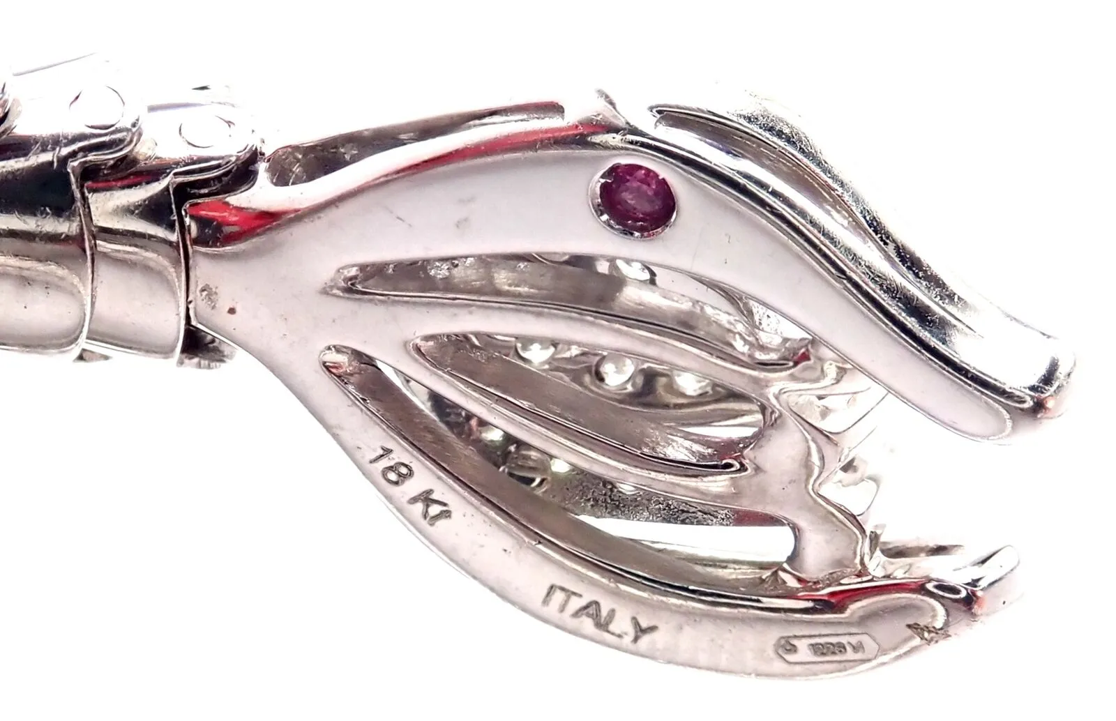 Authentic! Roberto Coin Nemo 18k White Gold Diamond Ruby Enamel Cuff Bracelet