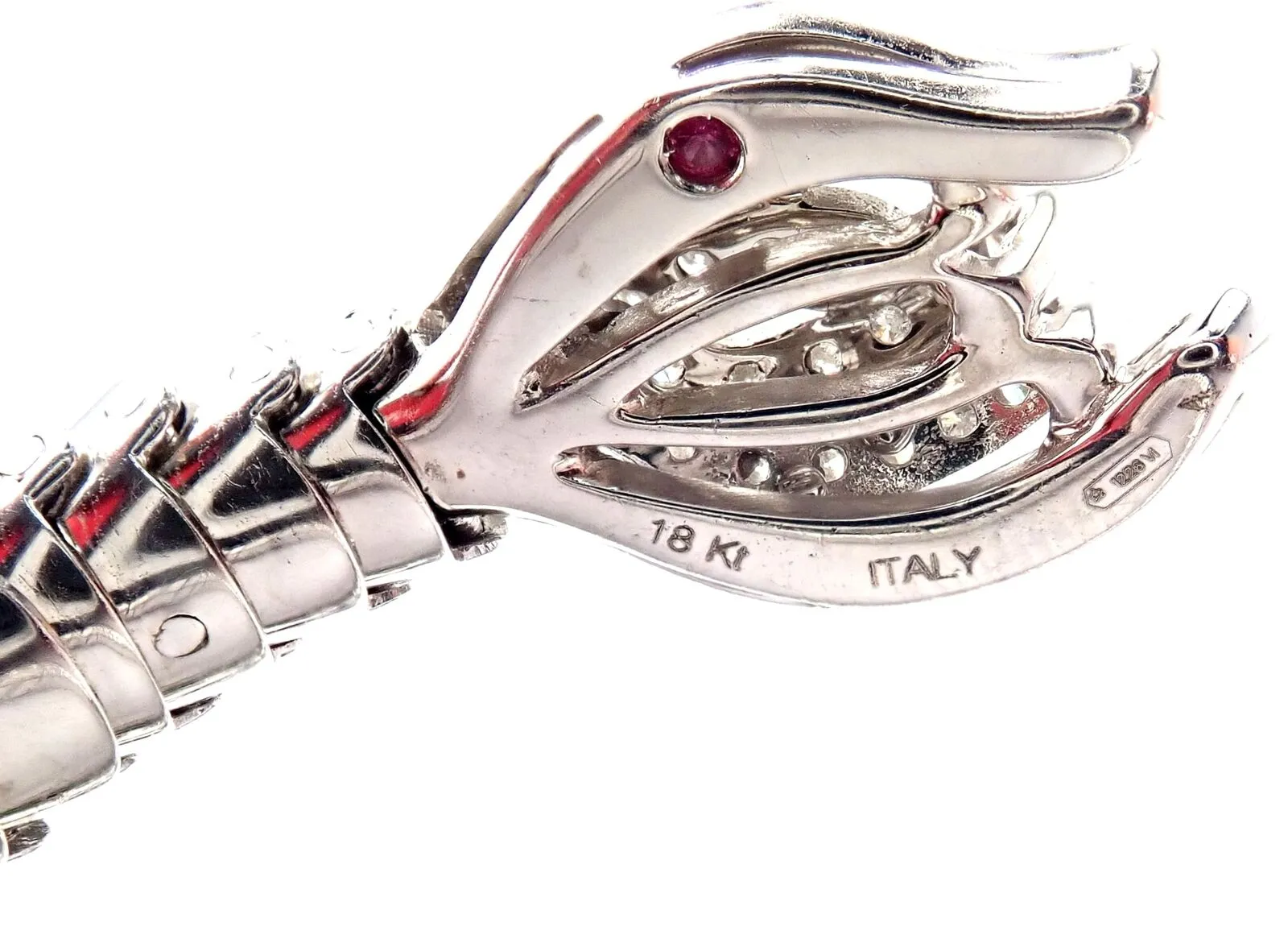 Authentic! Roberto Coin Nemo 18k White Gold Diamond Ruby Enamel Cuff Bracelet
