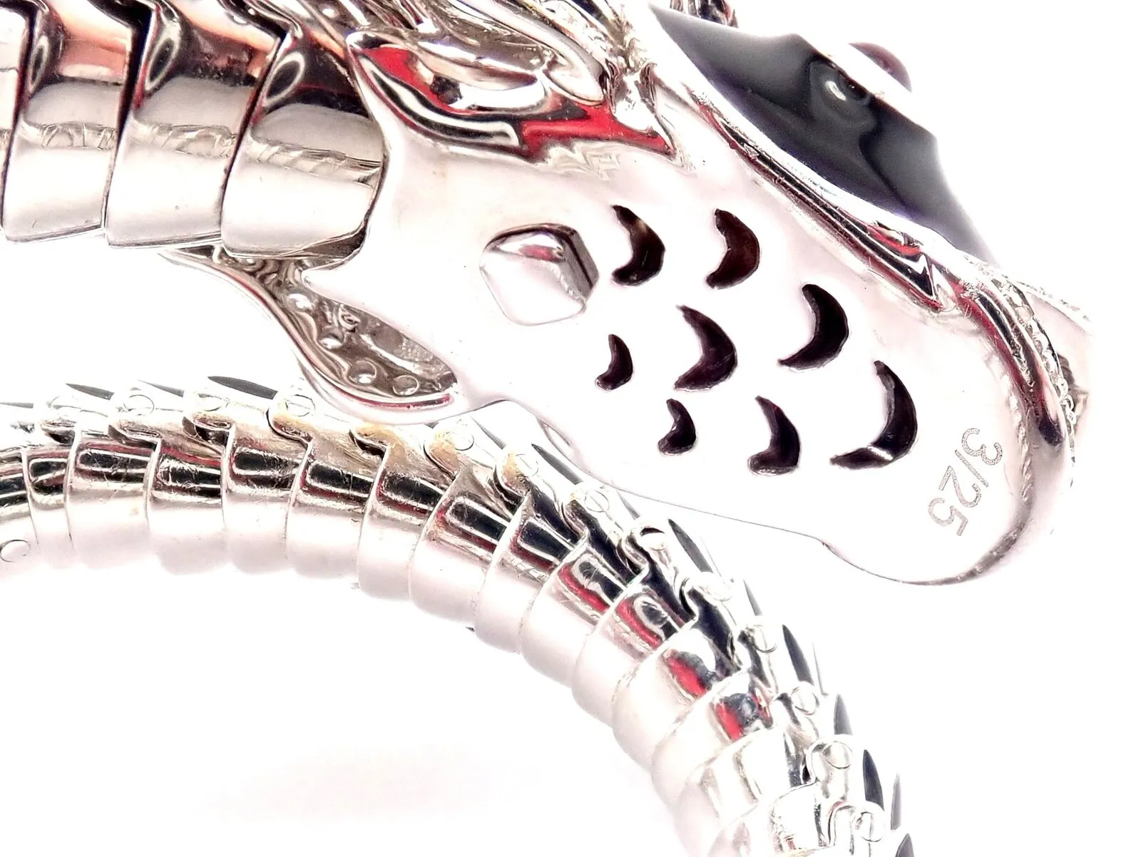 Authentic! Roberto Coin Nemo 18k White Gold Diamond Ruby Enamel Cuff Bracelet