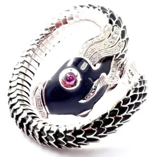 Authentic! Roberto Coin Nemo 18k White Gold Diamond Ruby Enamel Cuff Bracelet