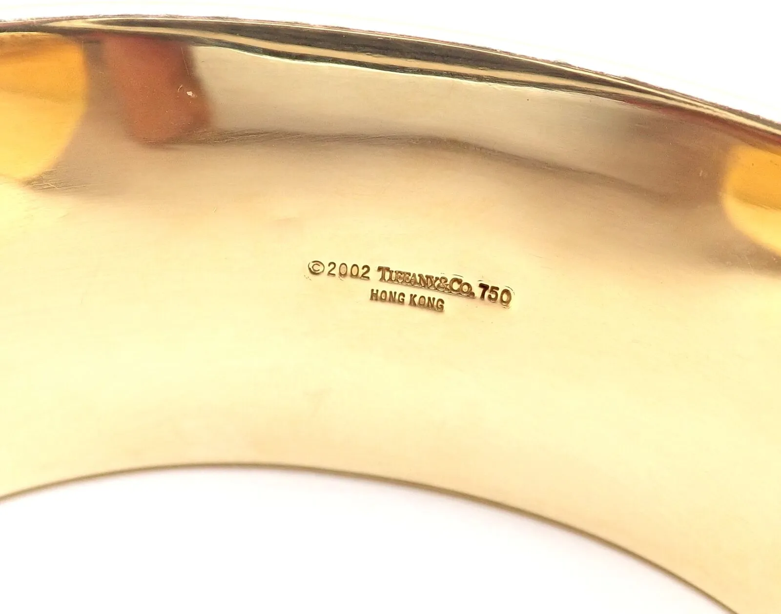 Authentic! Tiffany & Co 18k Yellow Gold Tiger Eye Bangle Cuff Wide Bracelet 2002