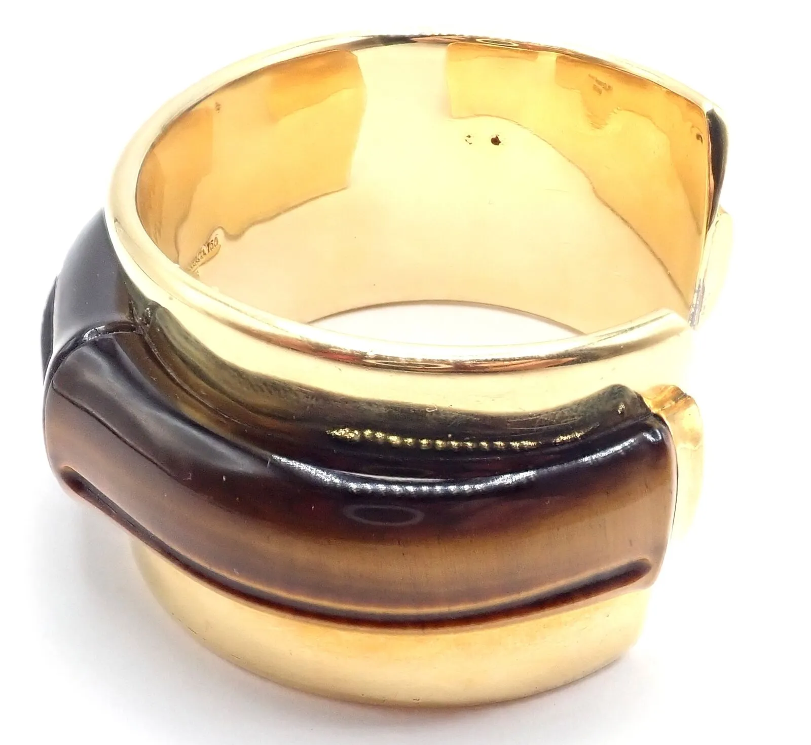 Authentic! Tiffany & Co 18k Yellow Gold Tiger Eye Bangle Cuff Wide Bracelet 2002
