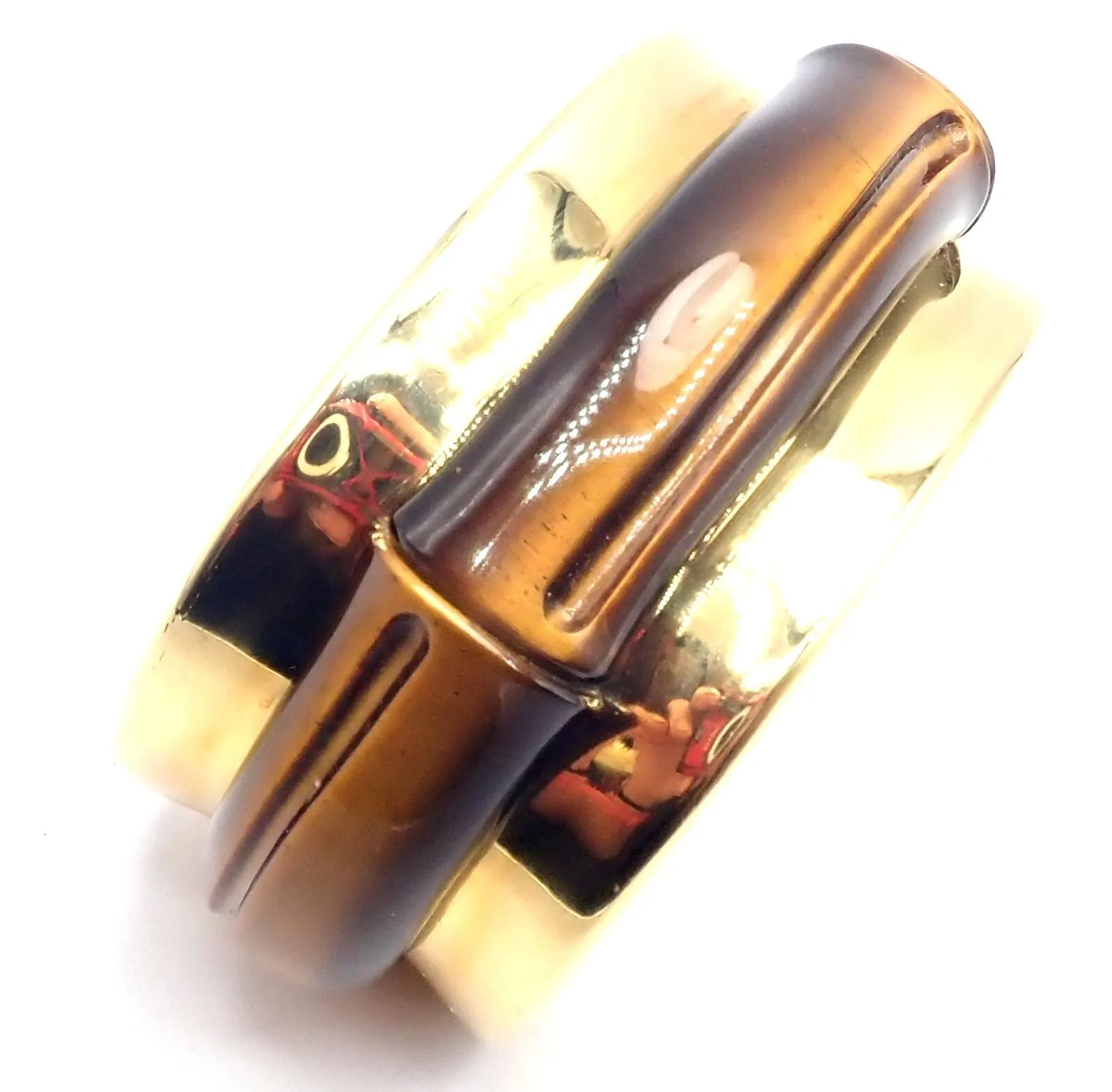 Authentic! Tiffany & Co 18k Yellow Gold Tiger Eye Bangle Cuff Wide Bracelet 2002