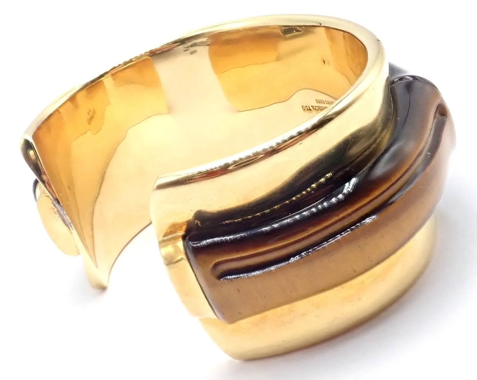 Authentic! Tiffany & Co 18k Yellow Gold Tiger Eye Bangle Cuff Wide Bracelet 2002