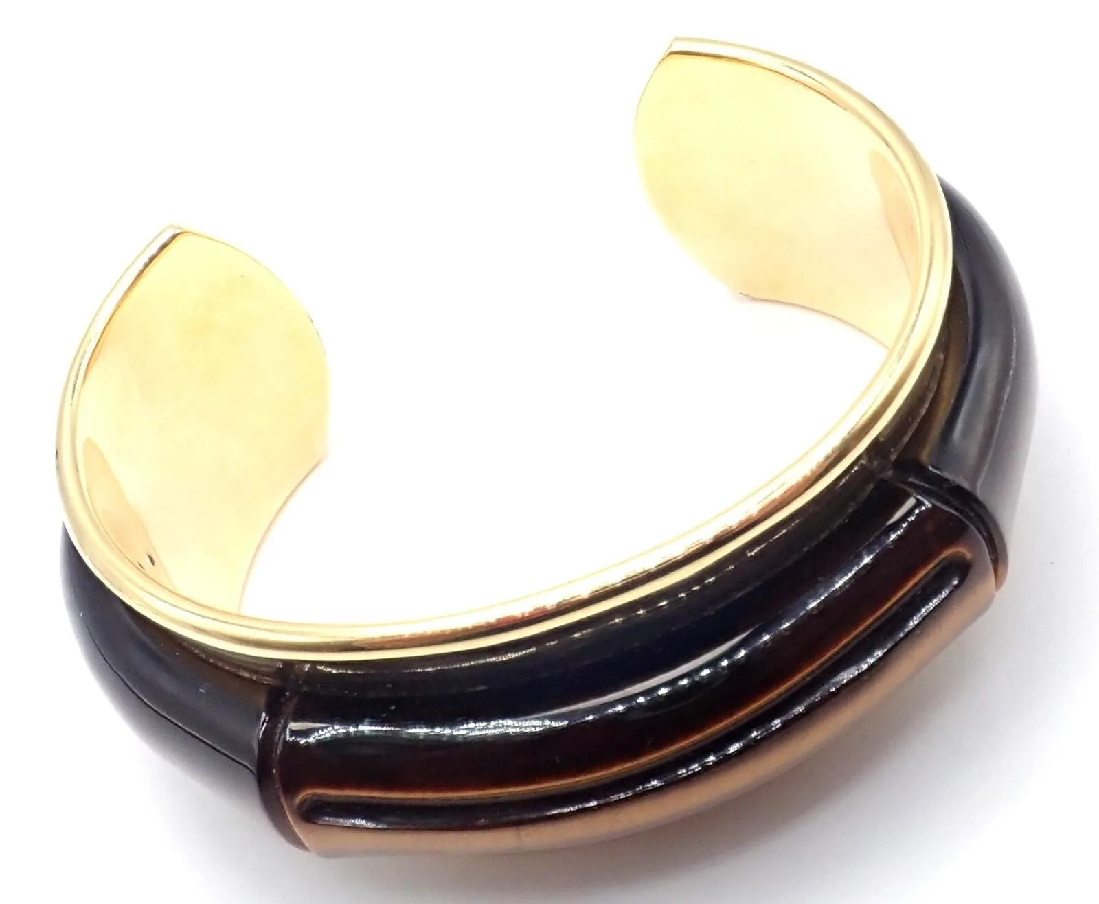 Authentic! Tiffany & Co 18k Yellow Gold Tiger Eye Bangle Cuff Wide Bracelet 2002