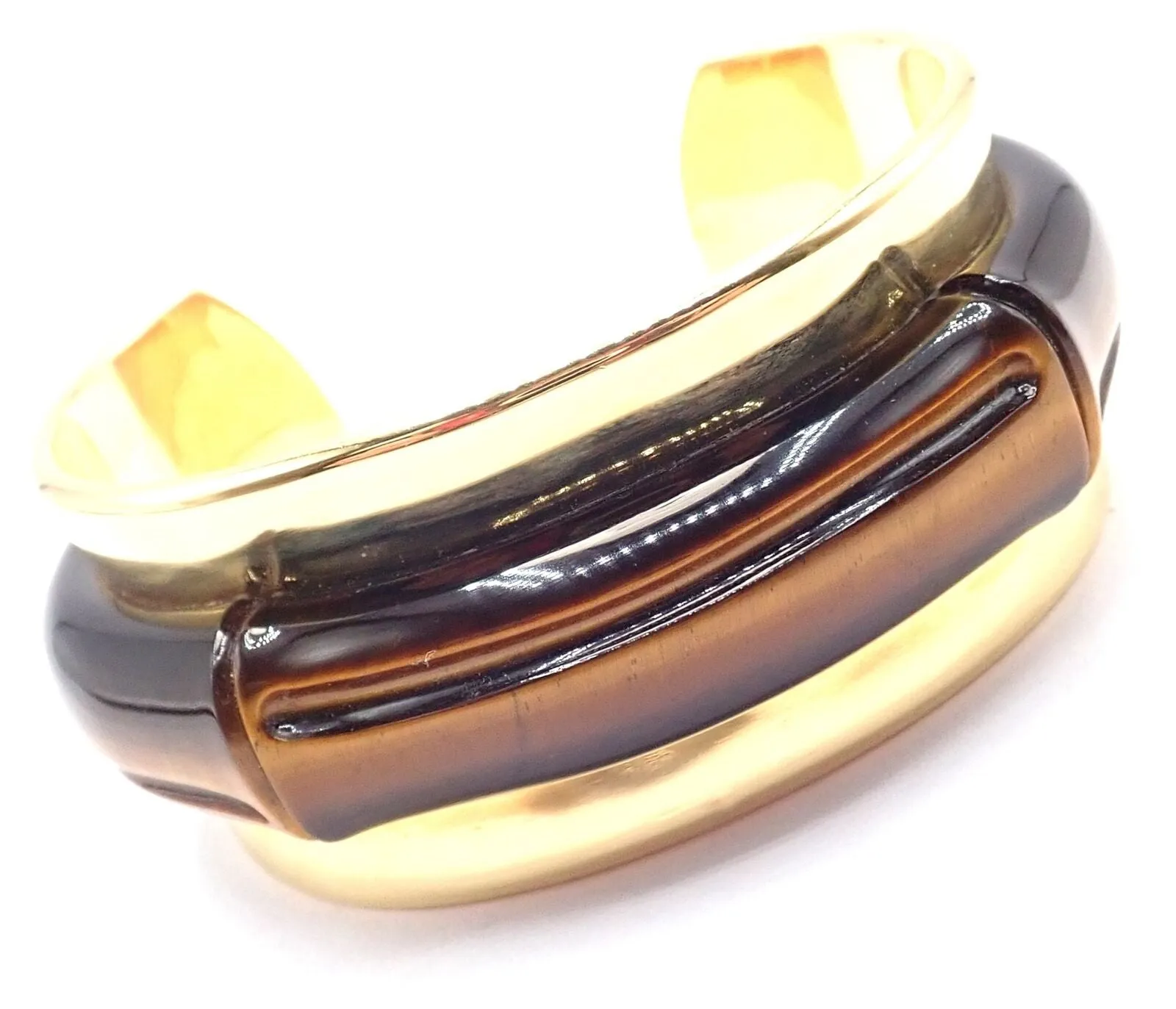 Authentic! Tiffany & Co 18k Yellow Gold Tiger Eye Bangle Cuff Wide Bracelet 2002