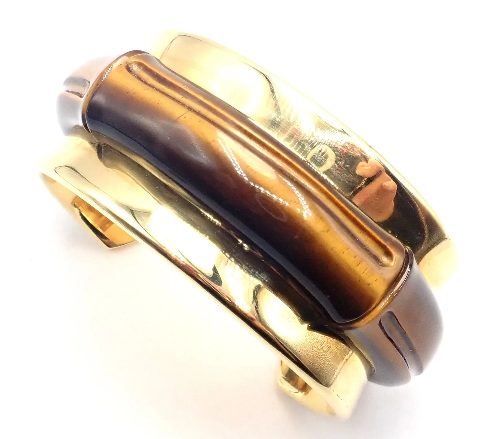 Authentic! Tiffany & Co 18k Yellow Gold Tiger Eye Bangle Cuff Wide Bracelet 2002