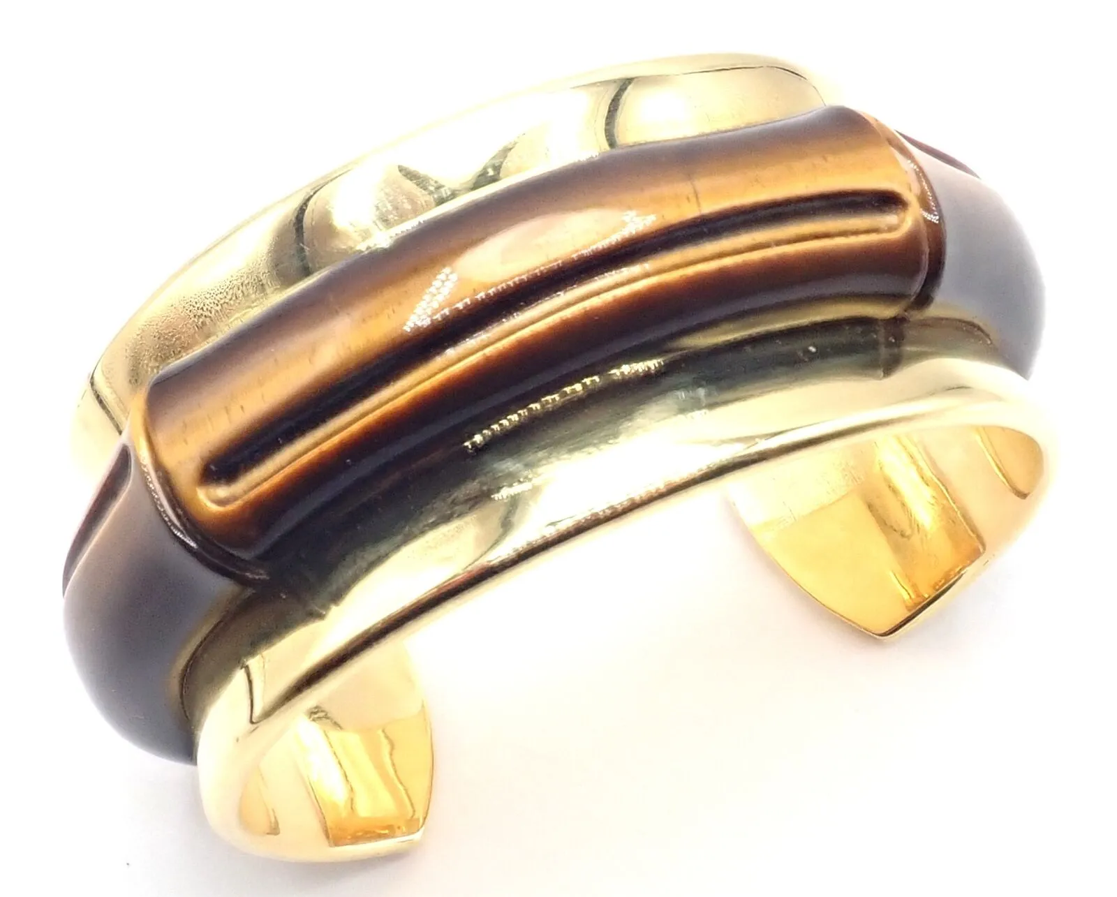 Authentic! Tiffany & Co 18k Yellow Gold Tiger Eye Bangle Cuff Wide Bracelet 2002