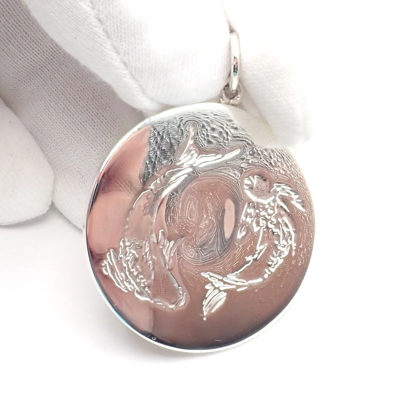 Authentic! Vintage Rare Tiffany & Co Silver Zodiac Pisces Large Pendant