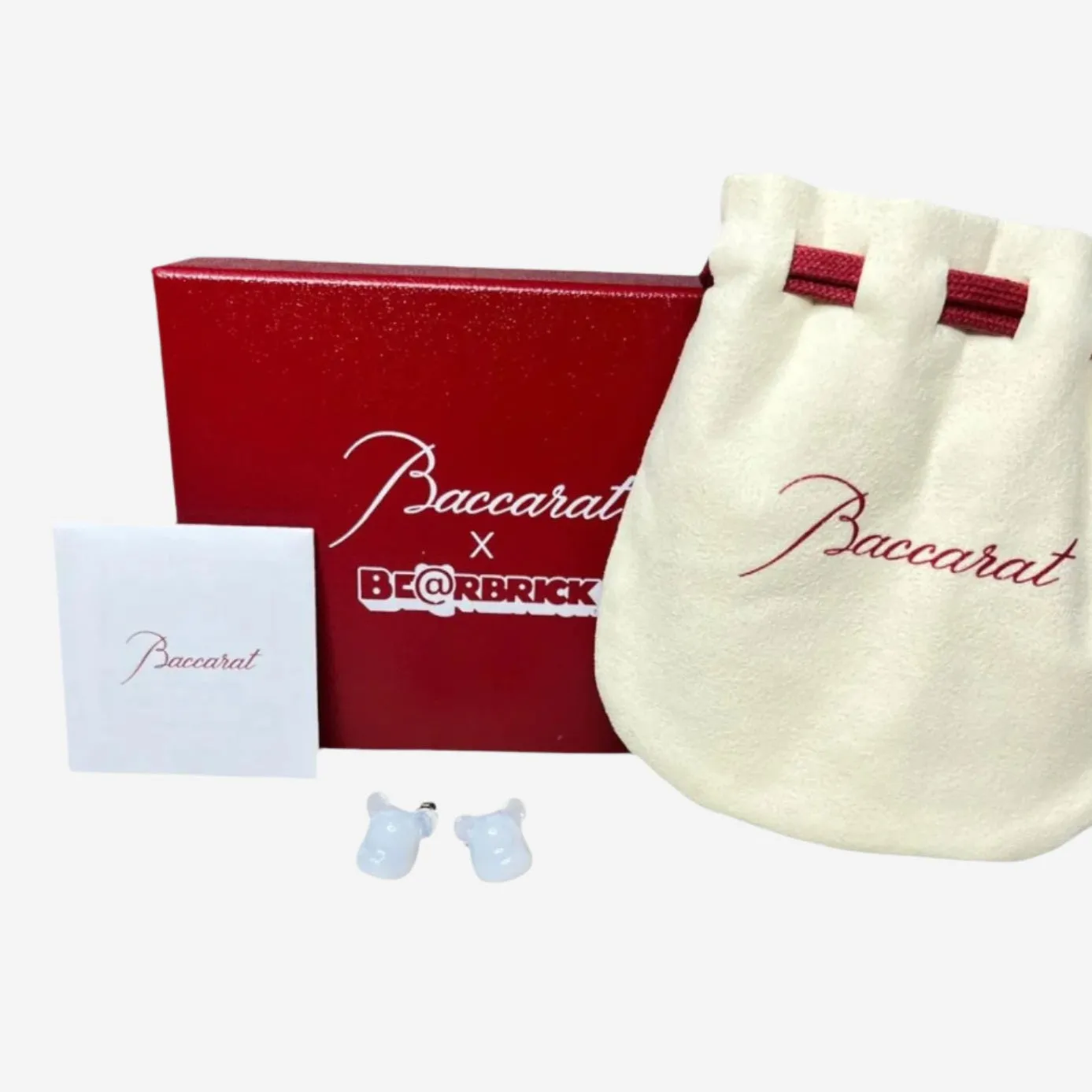 Baccarat Bearbrick Sterling Silver & White Crystal Stud Earrings 2814122
