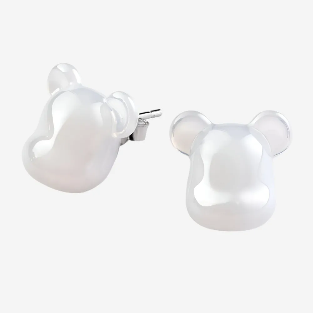 Baccarat Bearbrick Sterling Silver & White Crystal Stud Earrings 2814122