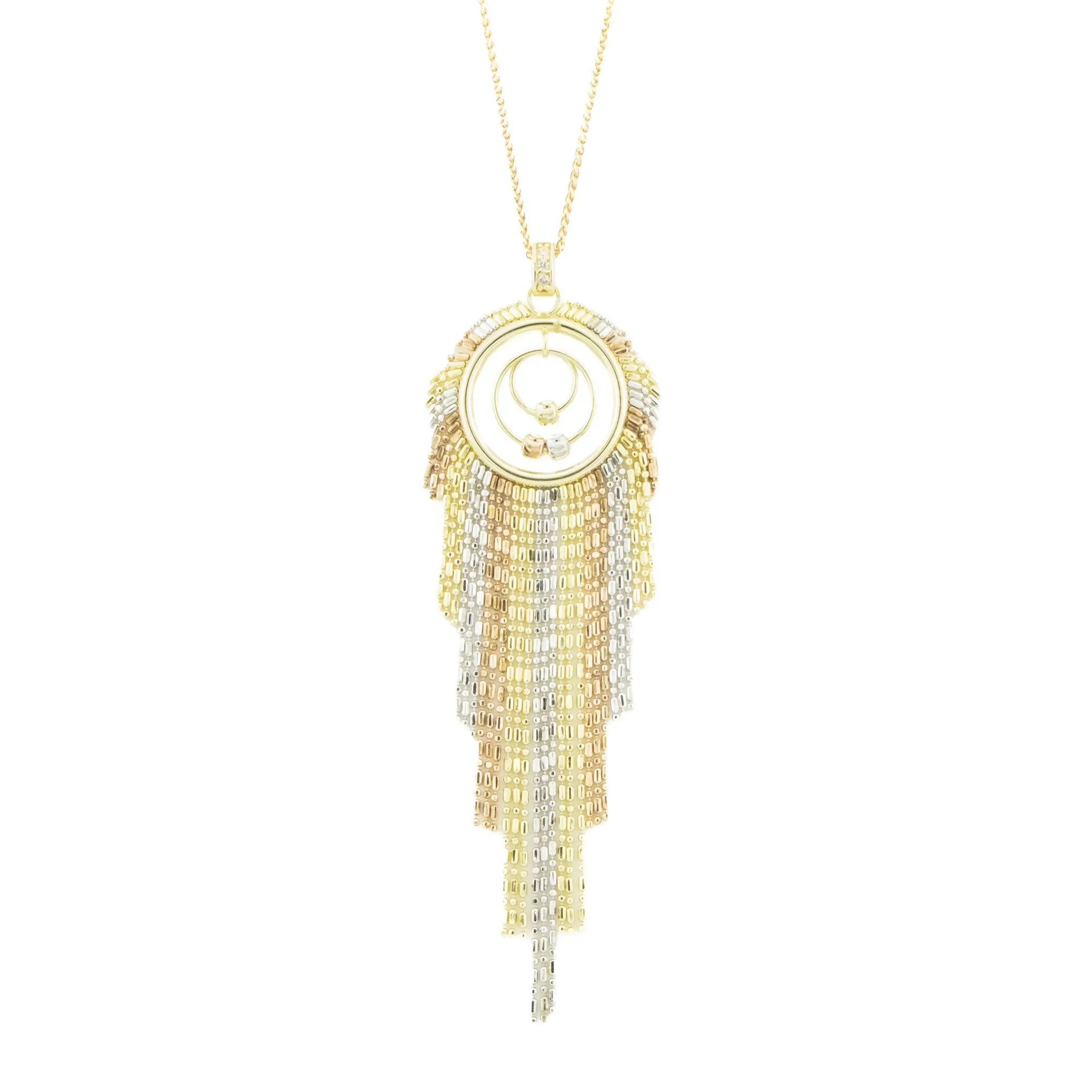 Beaded Curtain Pendant with Diamond Accents in 14K Tri-Color Gold - Chain Not Included