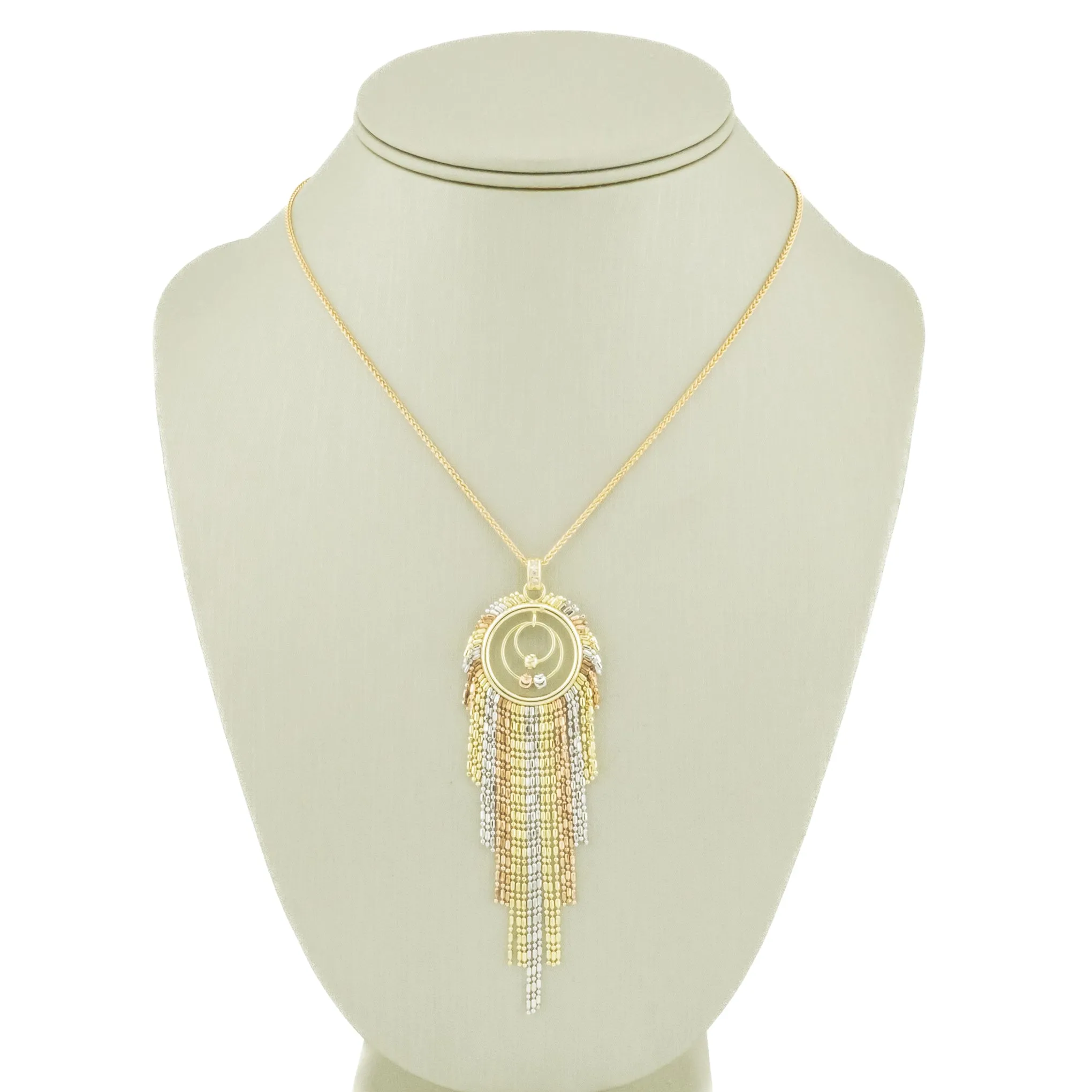 Beaded Curtain Pendant with Diamond Accents in 14K Tri-Color Gold - Chain Not Included
