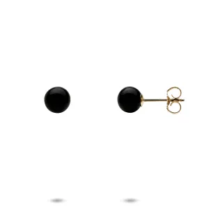 Black Coral Earrings in Gold - 6-6.9mm
