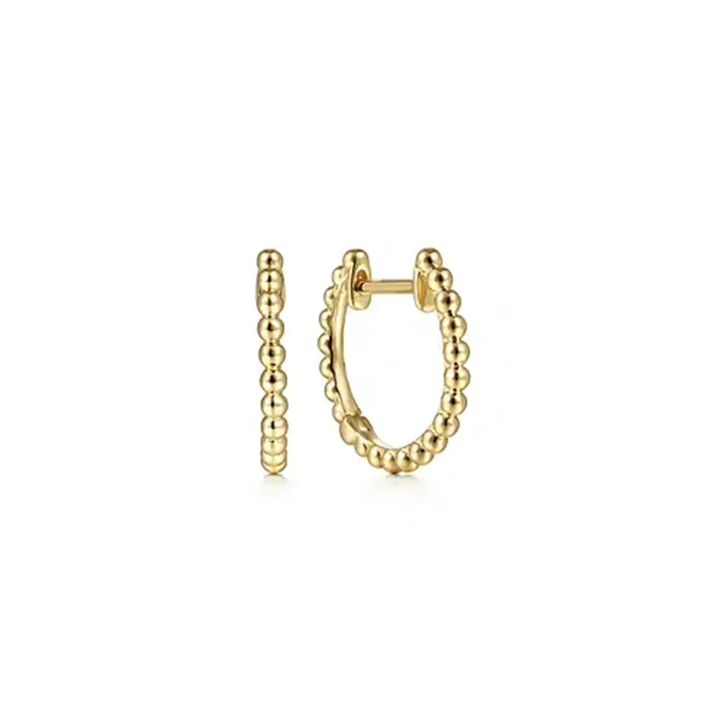 Bujukan Bead Huggie Hoop Earrings  14K Yellow Gold