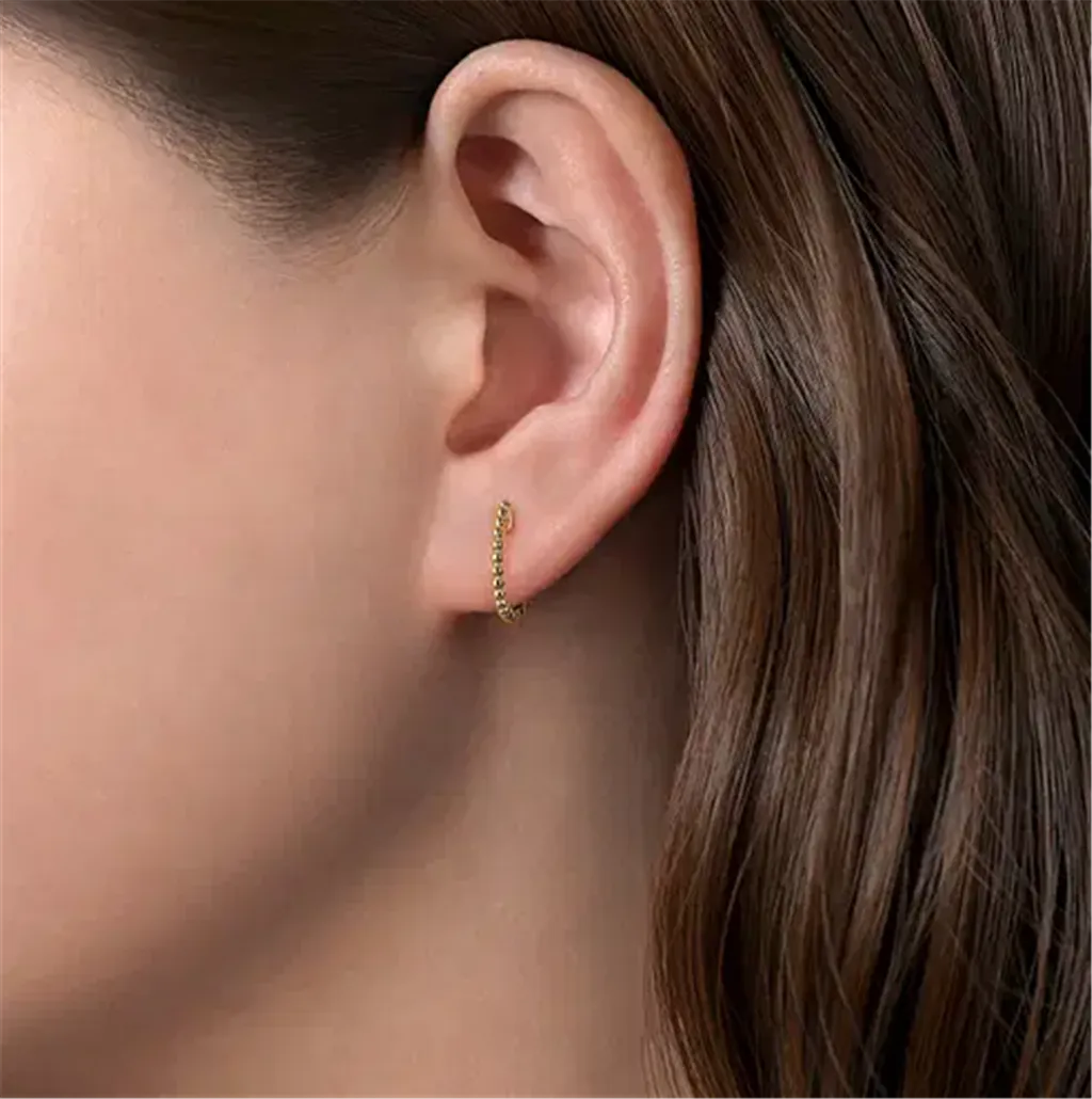 Bujukan Bead Huggie Hoop Earrings  14K Yellow Gold
