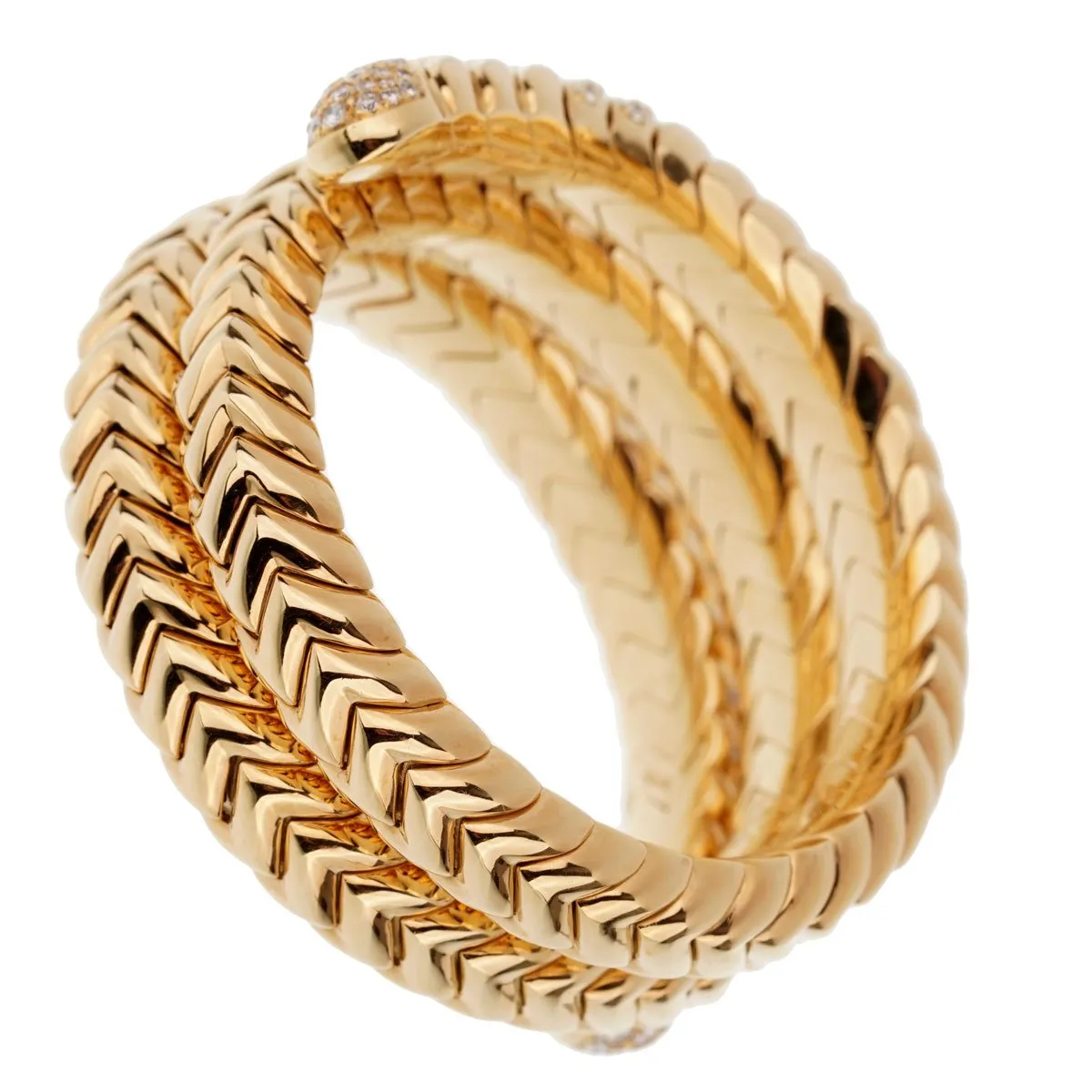 Bulgari Spiga Triple Row Diamond Yellow Gold Cuff