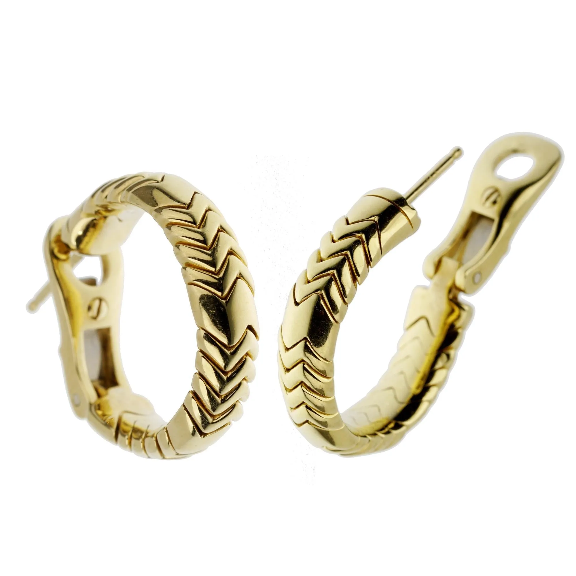 Bvlgari Vintage Spiga 18k Yellow Gold Hoop Earrings