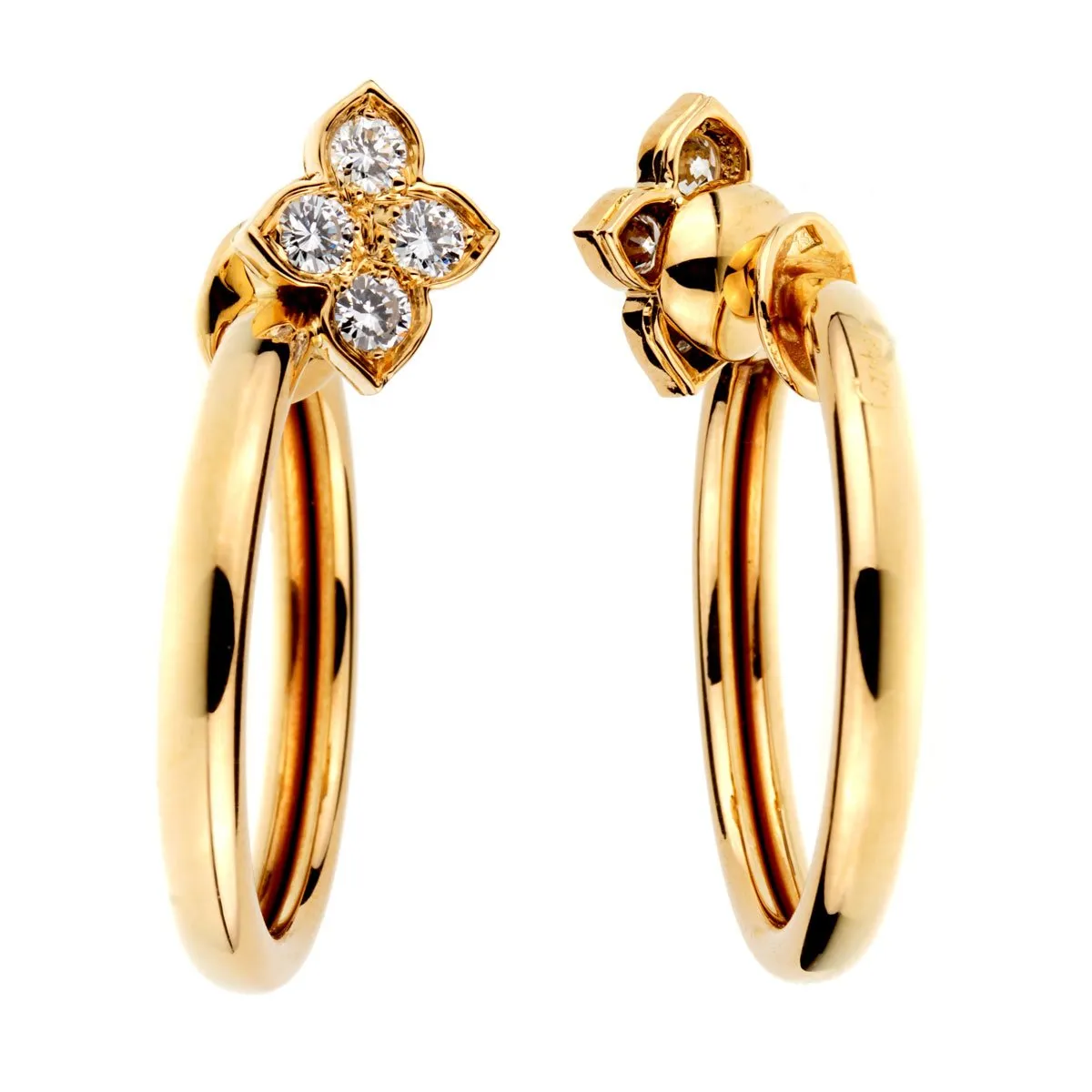 Cartier Flower Hoop Diamond Yellow Gold Earrings