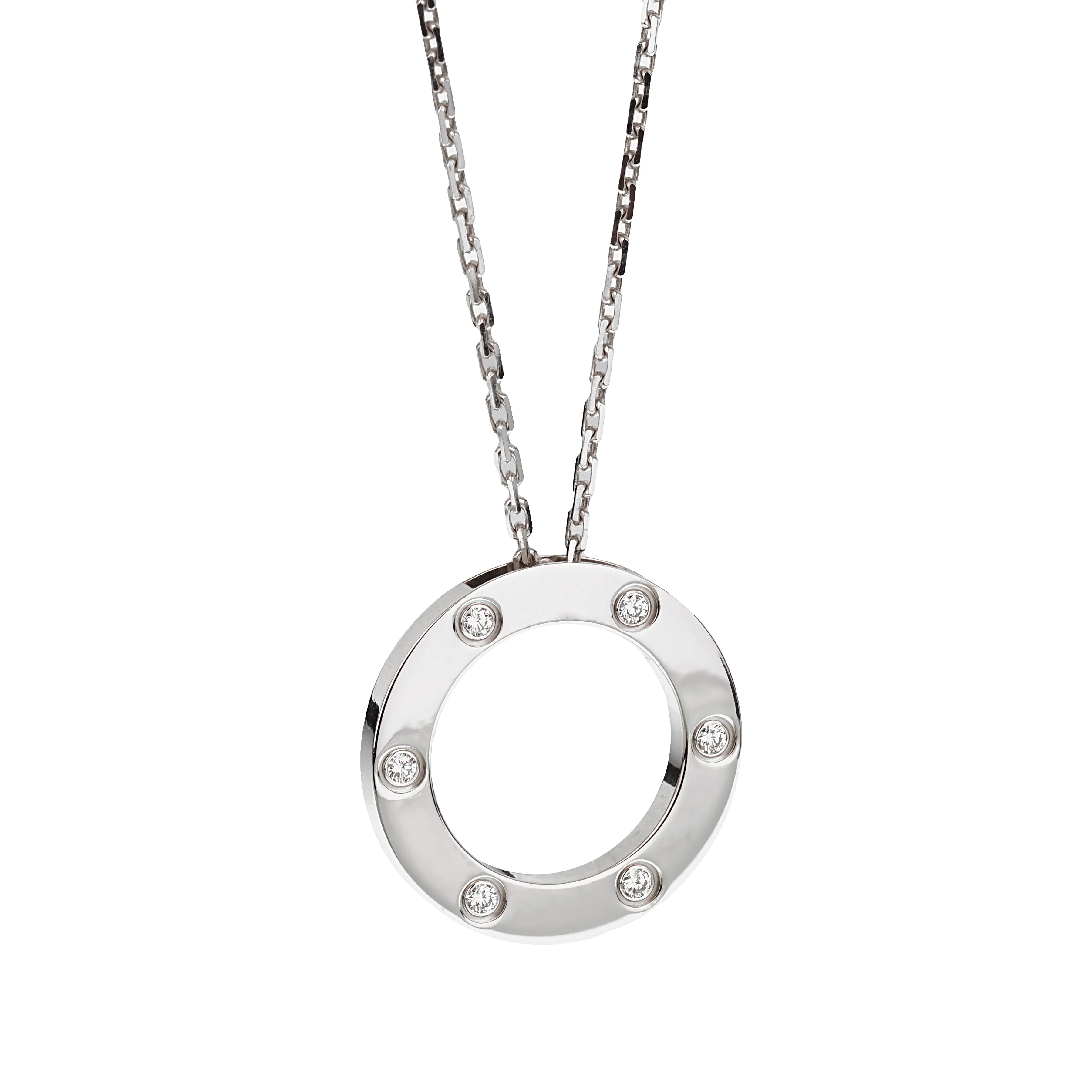 Cartier Love 6 Diamond 18k White Gold Pendant Necklace