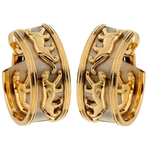 Cartier Vintage Walking Panthere 18k Yellow & White Gold Hoop Earrings
