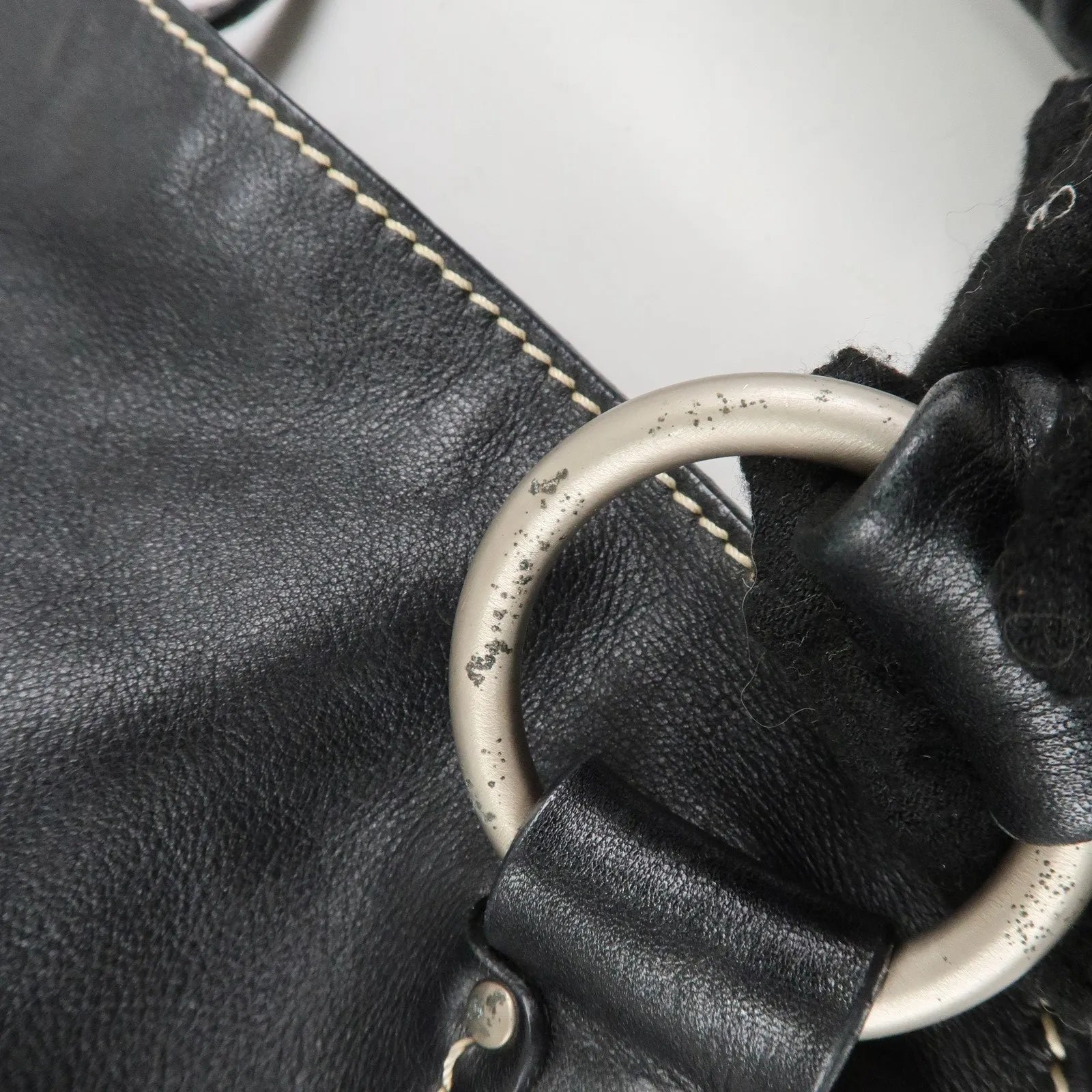 CELINE Leather Bitter Sweet Macadam Engraved Shoulder Bag Used