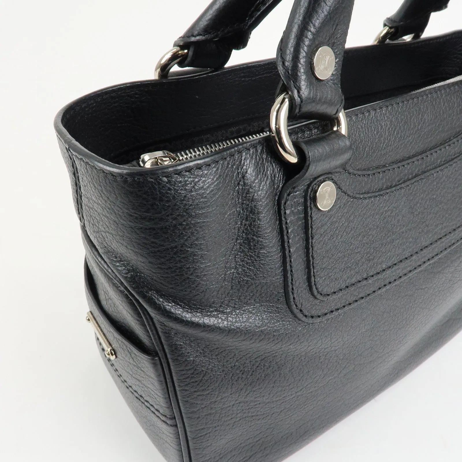 CELINE Macadam Engraved Leather Boogie Bag Hand Bag Black Used