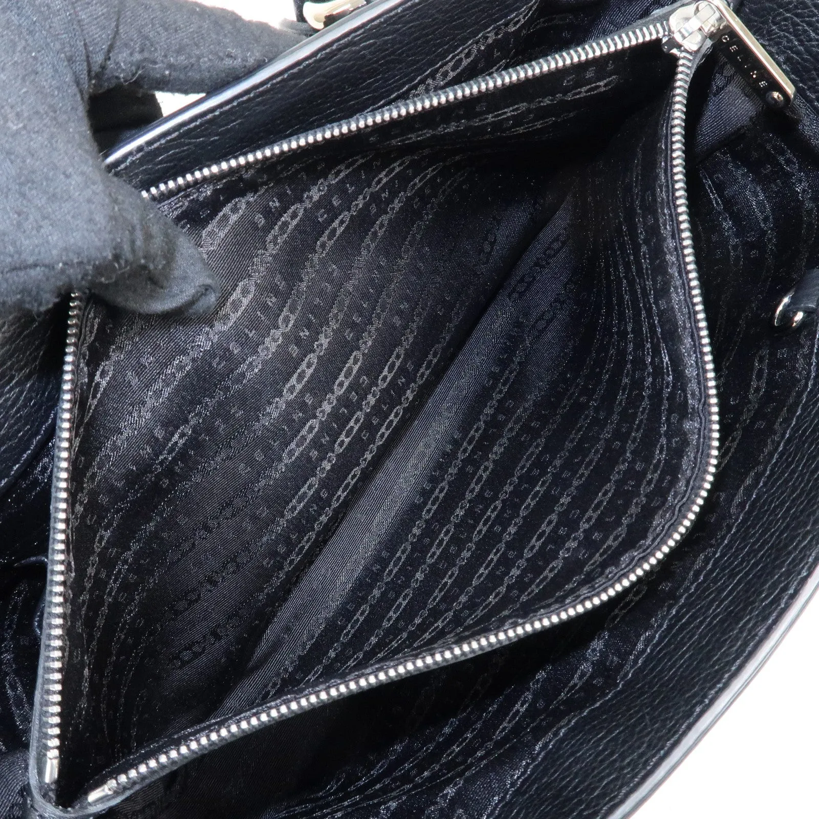 CELINE Macadam Engraved Leather Boogie Bag Hand Bag Black Used