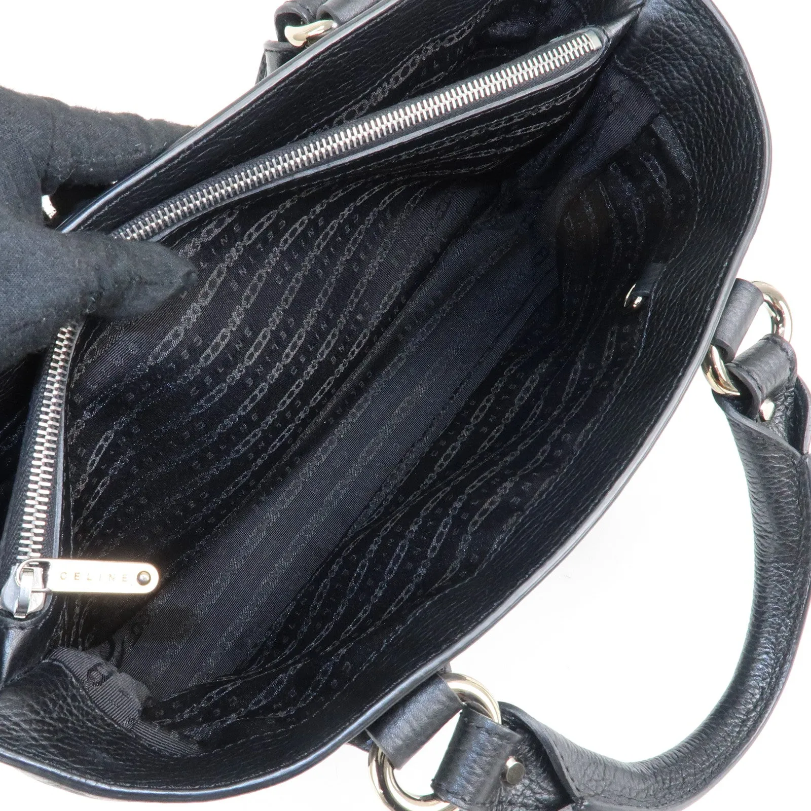 CELINE Macadam Engraved Leather Boogie Bag Hand Bag Black Used