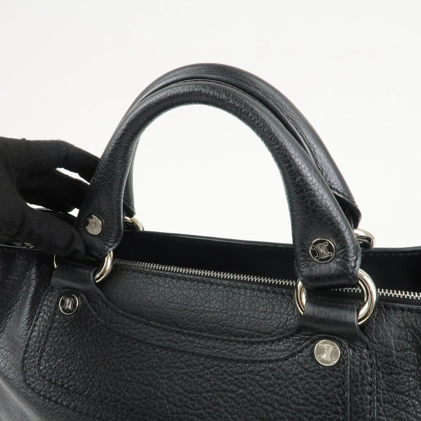 CELINE Macadam Engraved Leather Boogie Bag Hand Bag Black Used