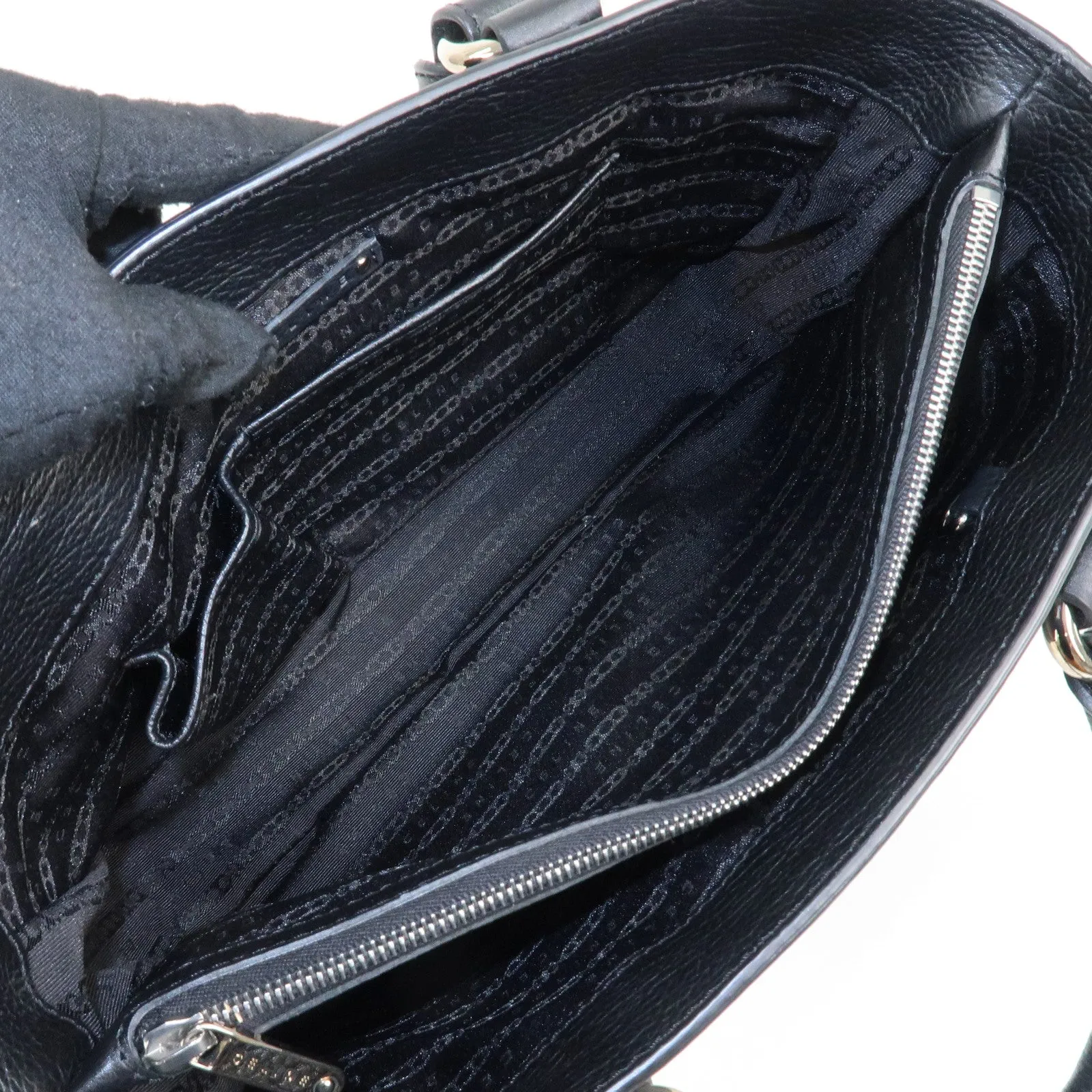 CELINE Macadam Engraved Leather Boogie Bag Hand Bag Black Used