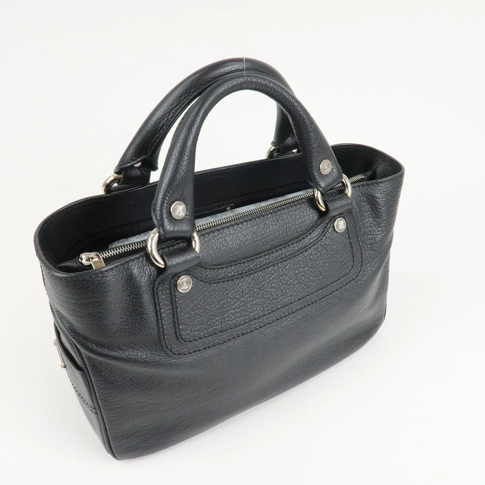 CELINE Macadam Engraved Leather Boogie Bag Hand Bag Black Used