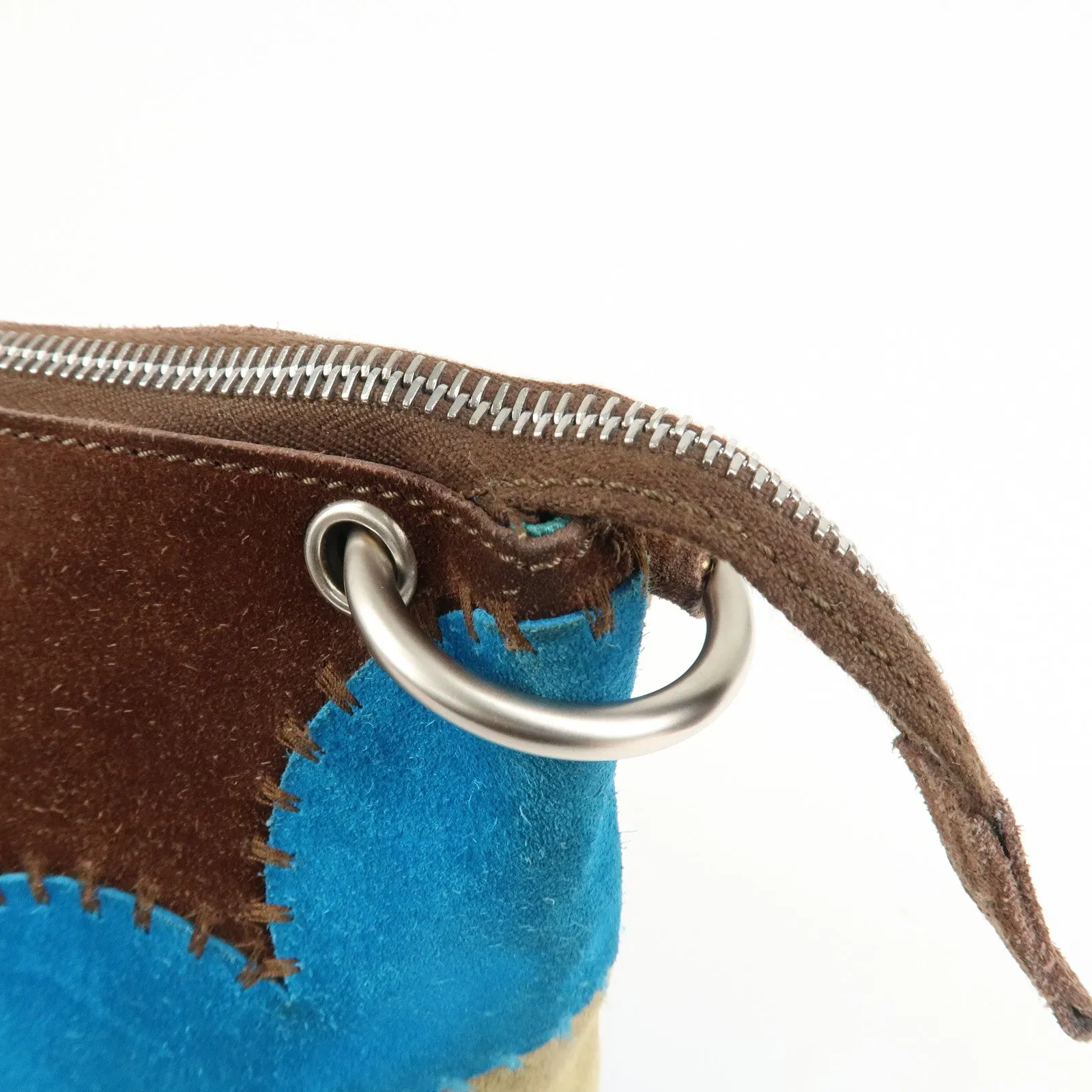 CELINE Suede Leather Shoulder Bag Macadam Engraved Flower Brown Used