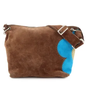 CELINE Suede Leather Shoulder Bag Macadam Engraved Flower Brown Used