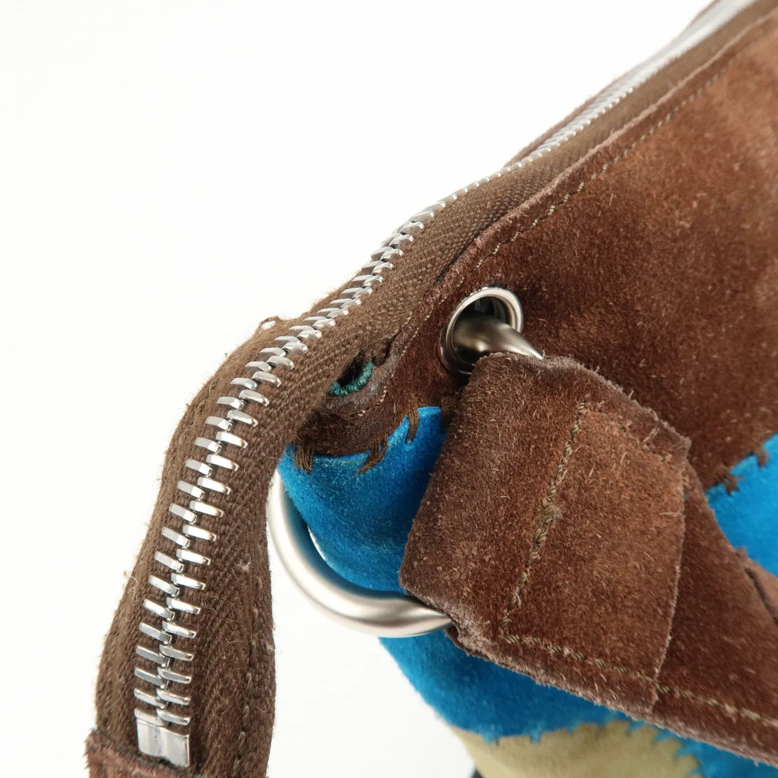 CELINE Suede Leather Shoulder Bag Macadam Engraved Flower Brown Used