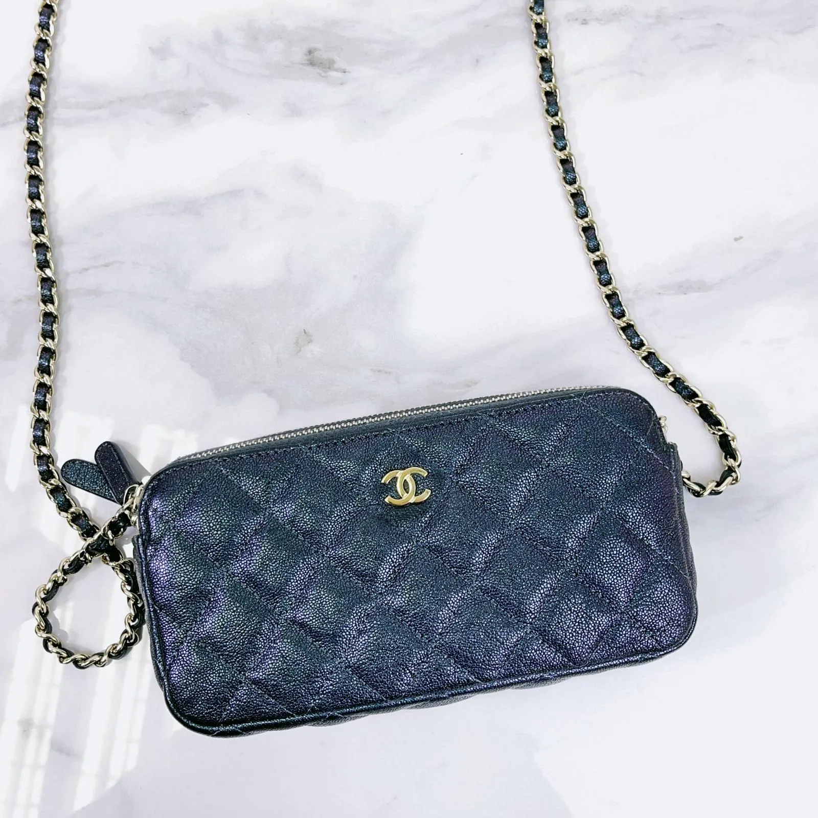 Chanel Classic Double Zip Clutch on Chain